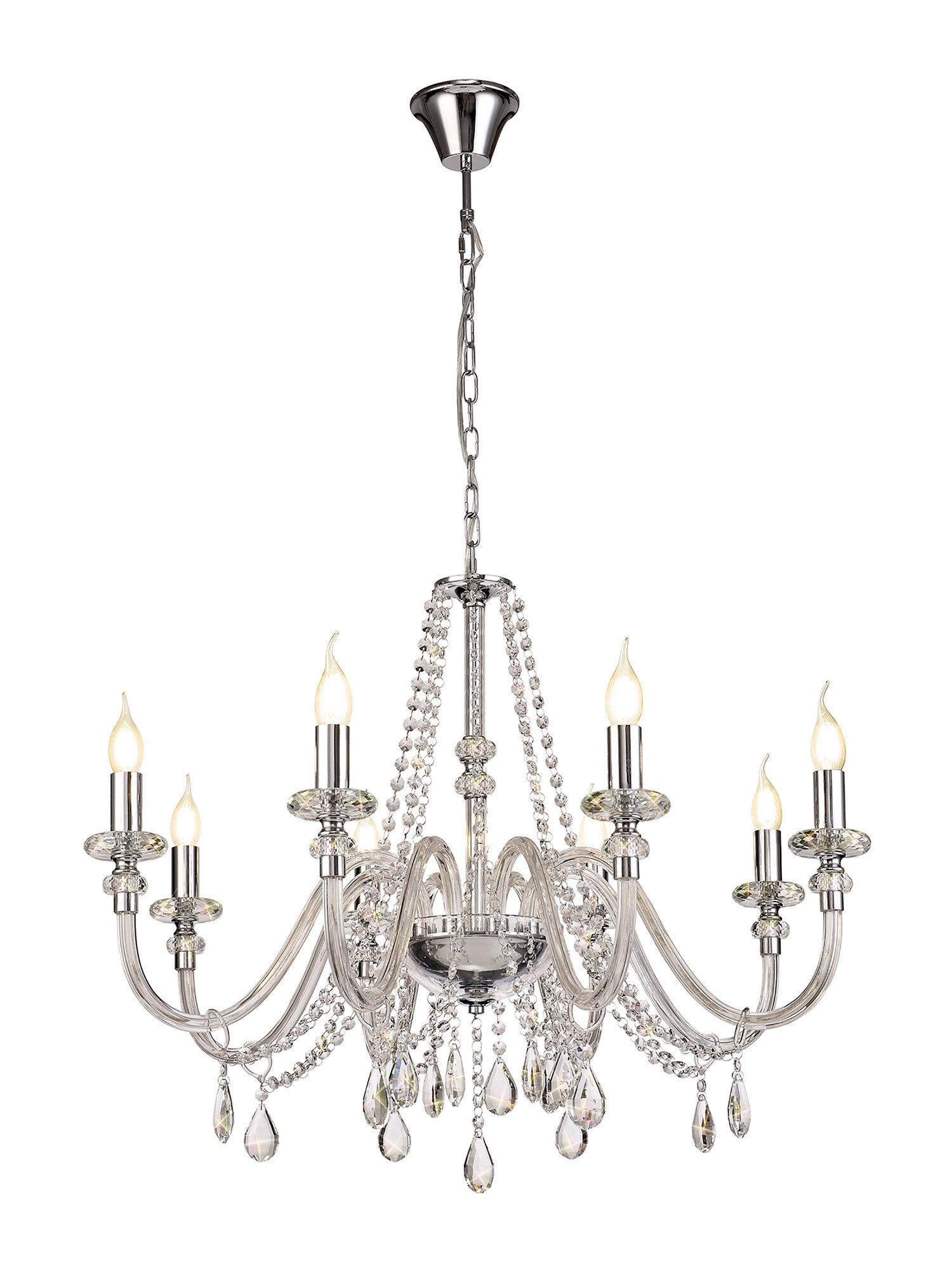 Hawley Chandelier Pendant, 8 Light E14, Polished Chrome/Clear Glass/Crystal, (ITEM REQUIRES CONSTRUCTION/CONNECTION)