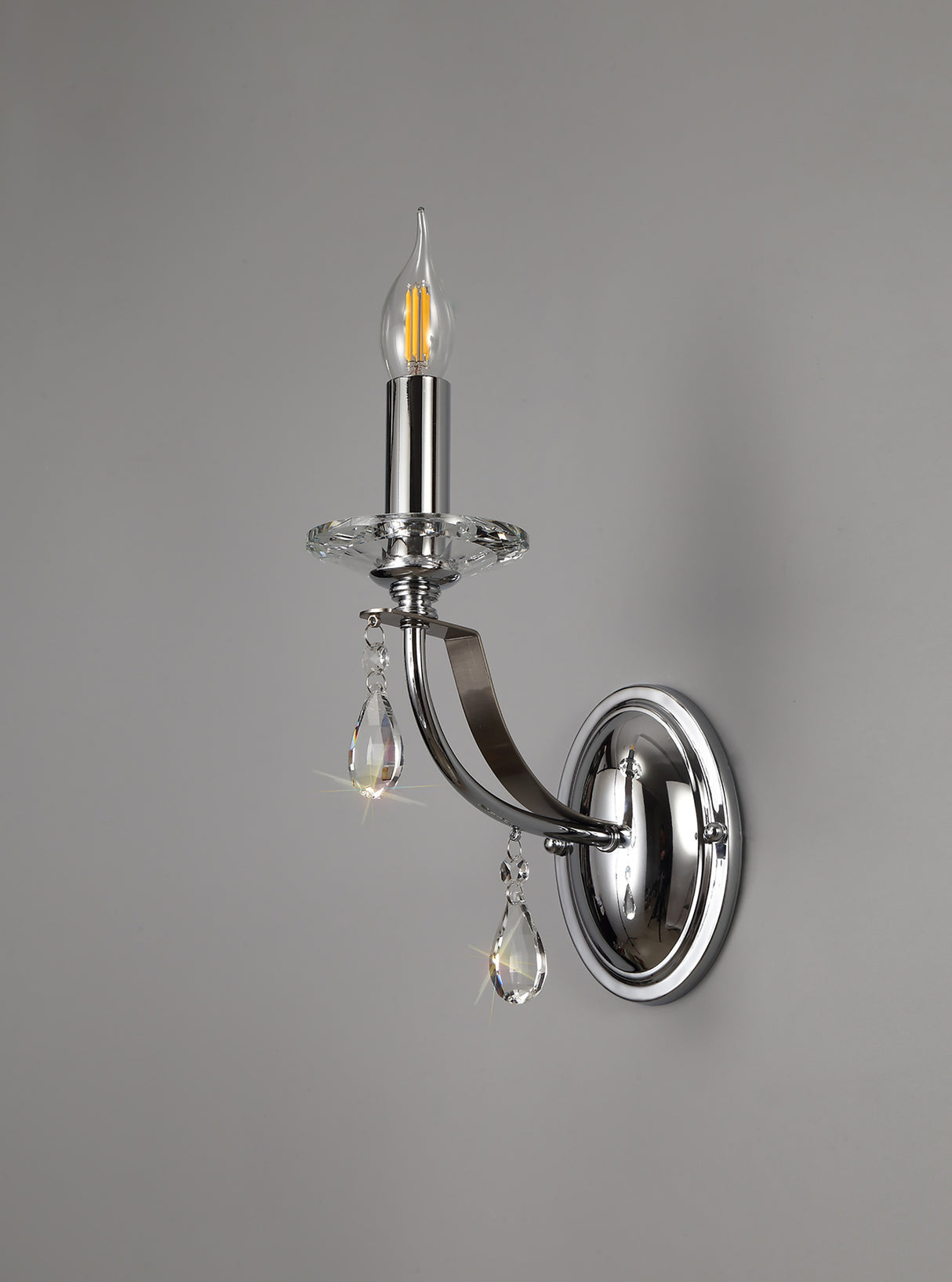 Malone Wall Lamp 1 Light E14, Polished Chrome/Satin Nickel/Clear Crystal