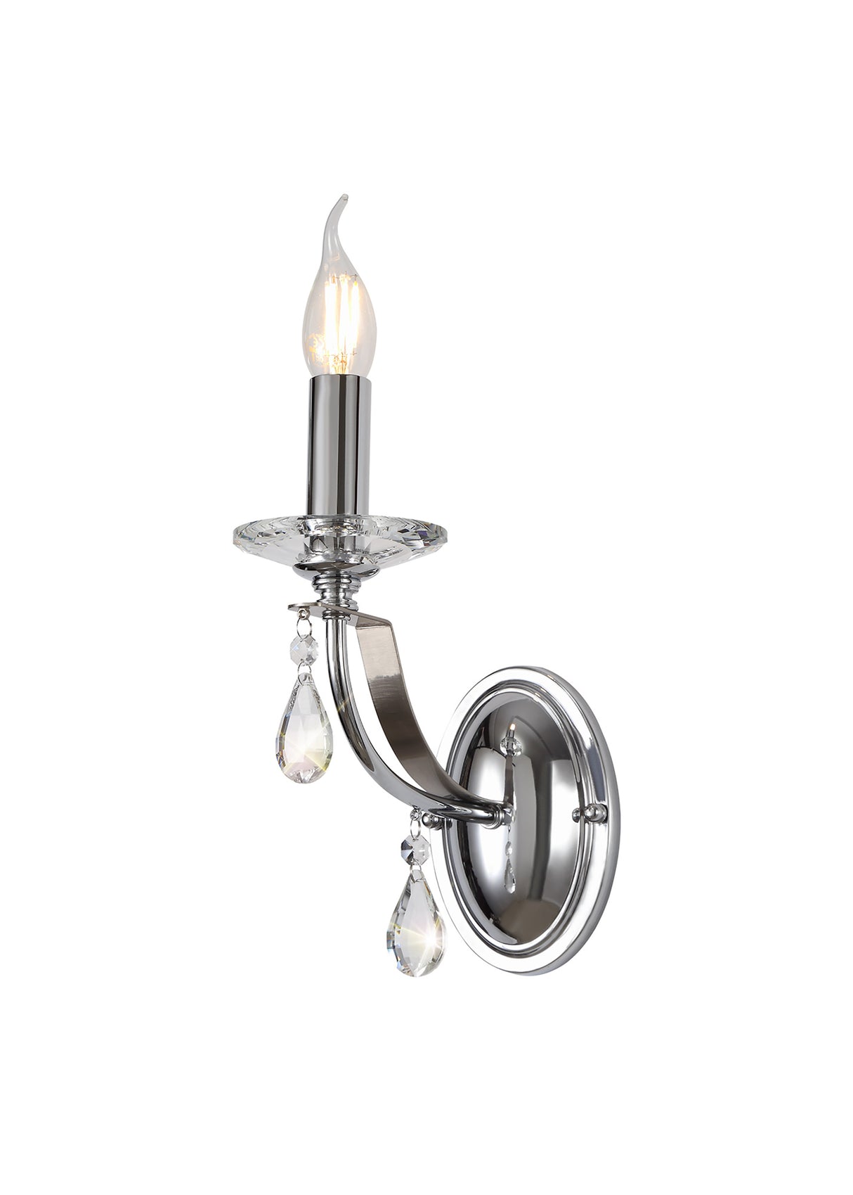 Malone Wall Lamp 1 Light E14, Polished Chrome/Satin Nickel/Clear Crystal