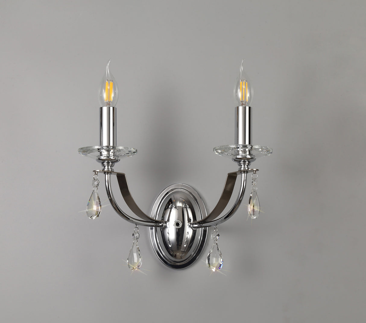 Malone Wall Lamp 2 Light E14, Polished Chrome/Satin Nickel/Clear Crystal