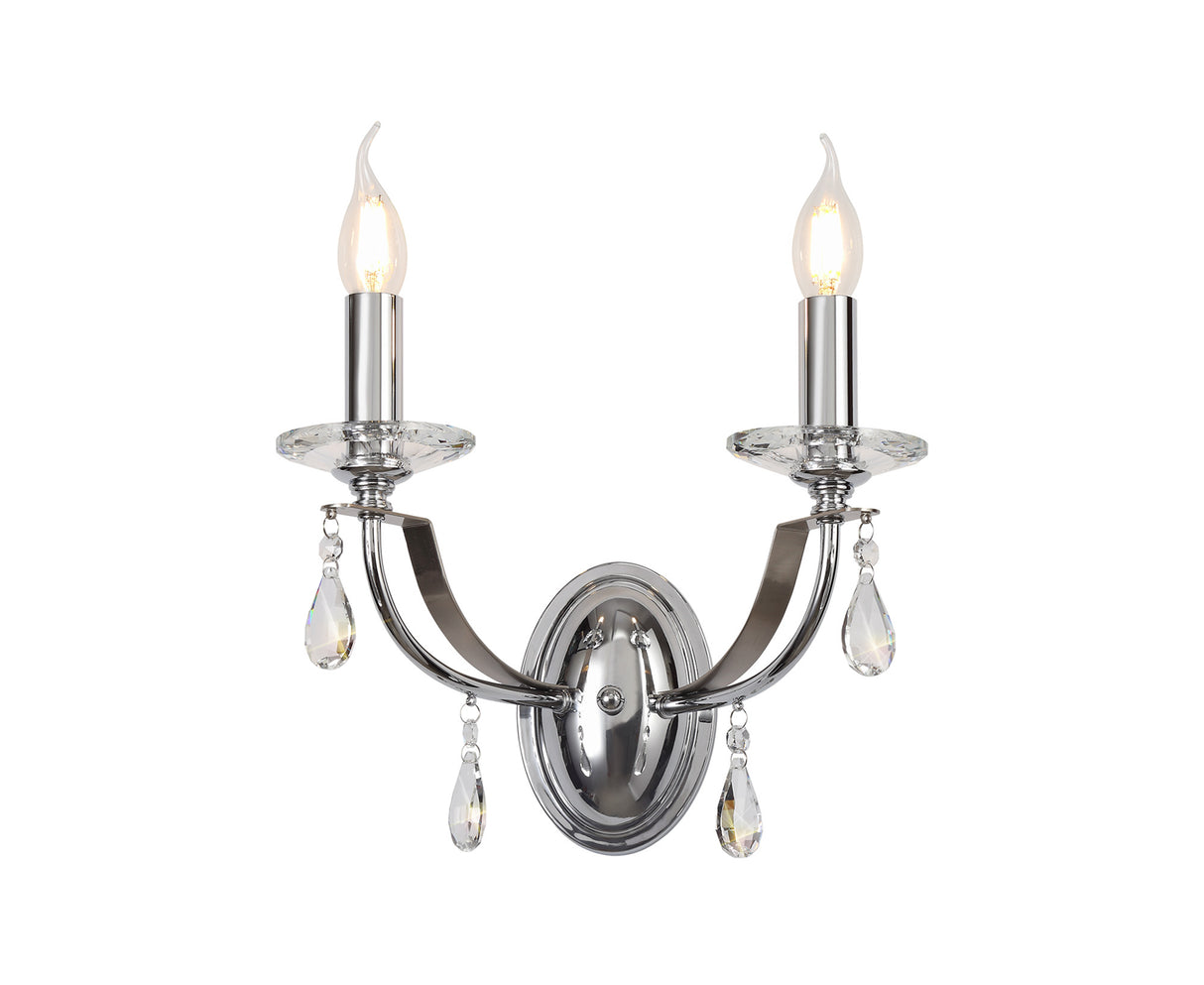 Malone Wall Lamp 2 Light E14, Polished Chrome/Satin Nickel/Clear Crystal