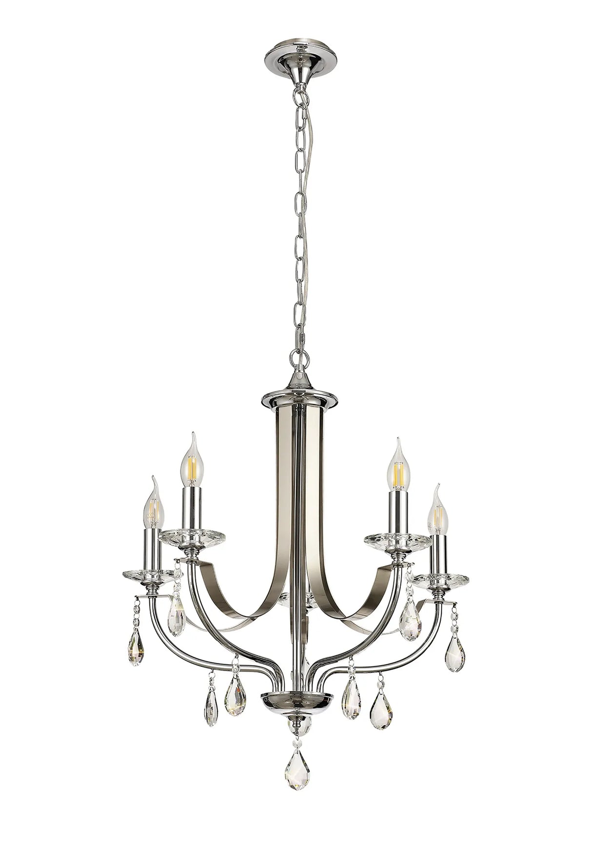 Malone Pendant 5 x E14, Polished Chrome & Satin Nickel/Clear Crystal