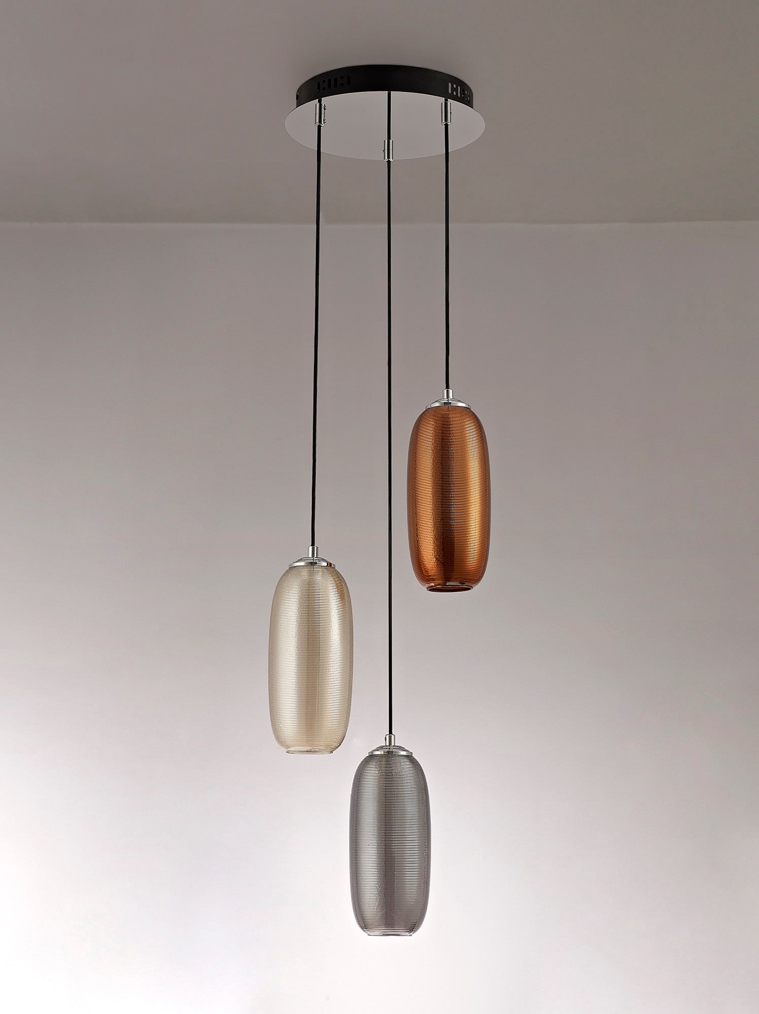 Brady Multiple Pendant, 3 x 6W LED, 4000K, 1620lm, Smoked, Copper & Champagne/Black, 3yrs Warranty