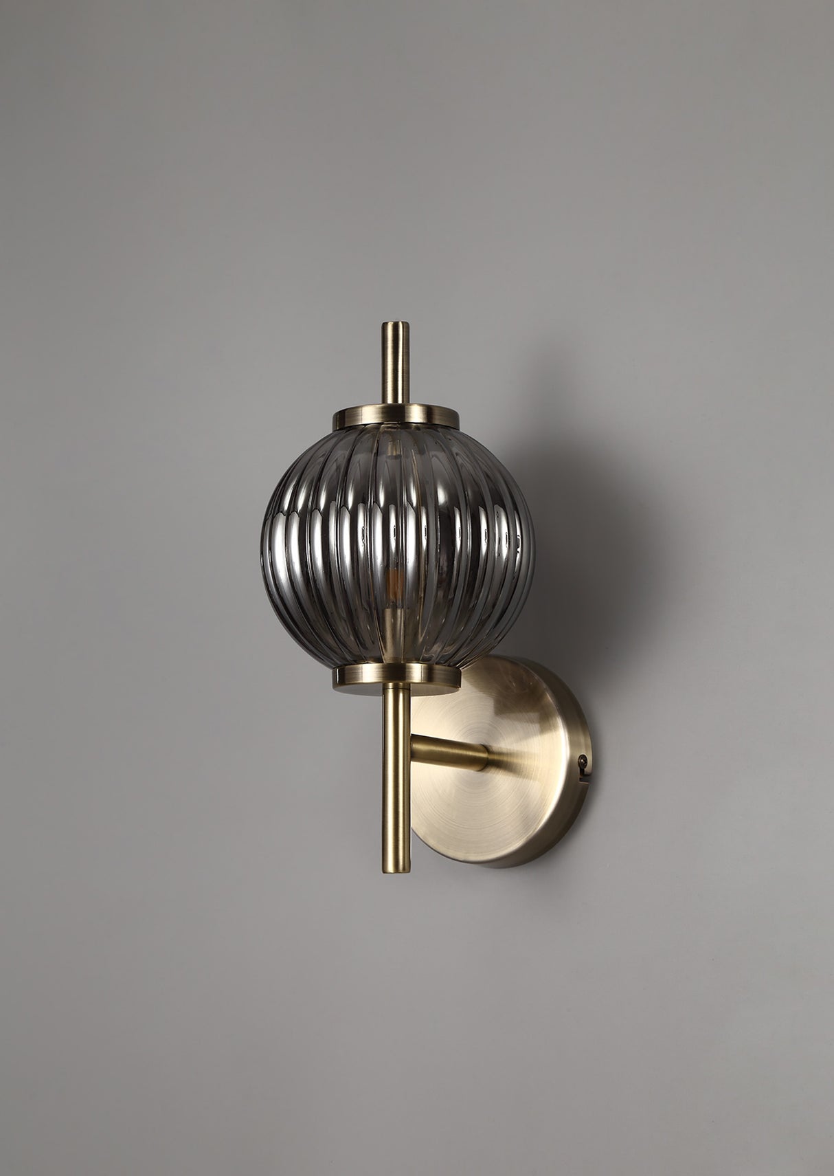 Halom Wall Lamp, 1 x G9, Antique Brass/Smoked Glass