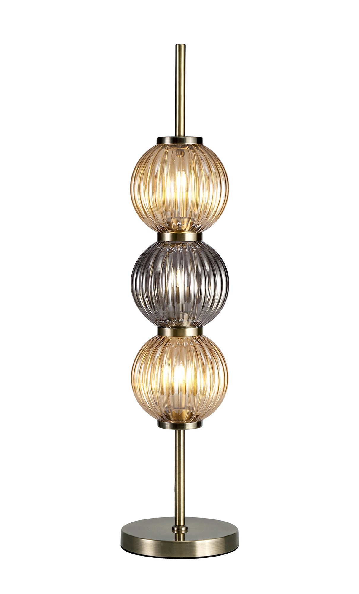 Halom Table Lamp, 3 x G9, Antique Brass/Smoked & Amber Glass