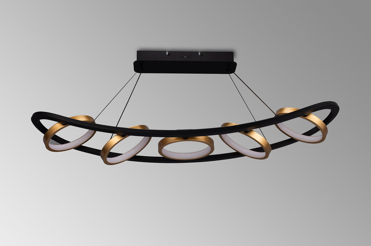 Bertshin Linear Pendant, 5 Ring, 36W LED, 3200K, 2200lm, Satin Black / Gold, 3yrs Warranty