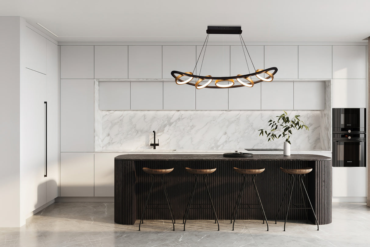 Bertshin Linear Pendant, 5 Ring, 36W LED, 3200K, 2200lm, Satin Black / Gold, 3yrs Warranty