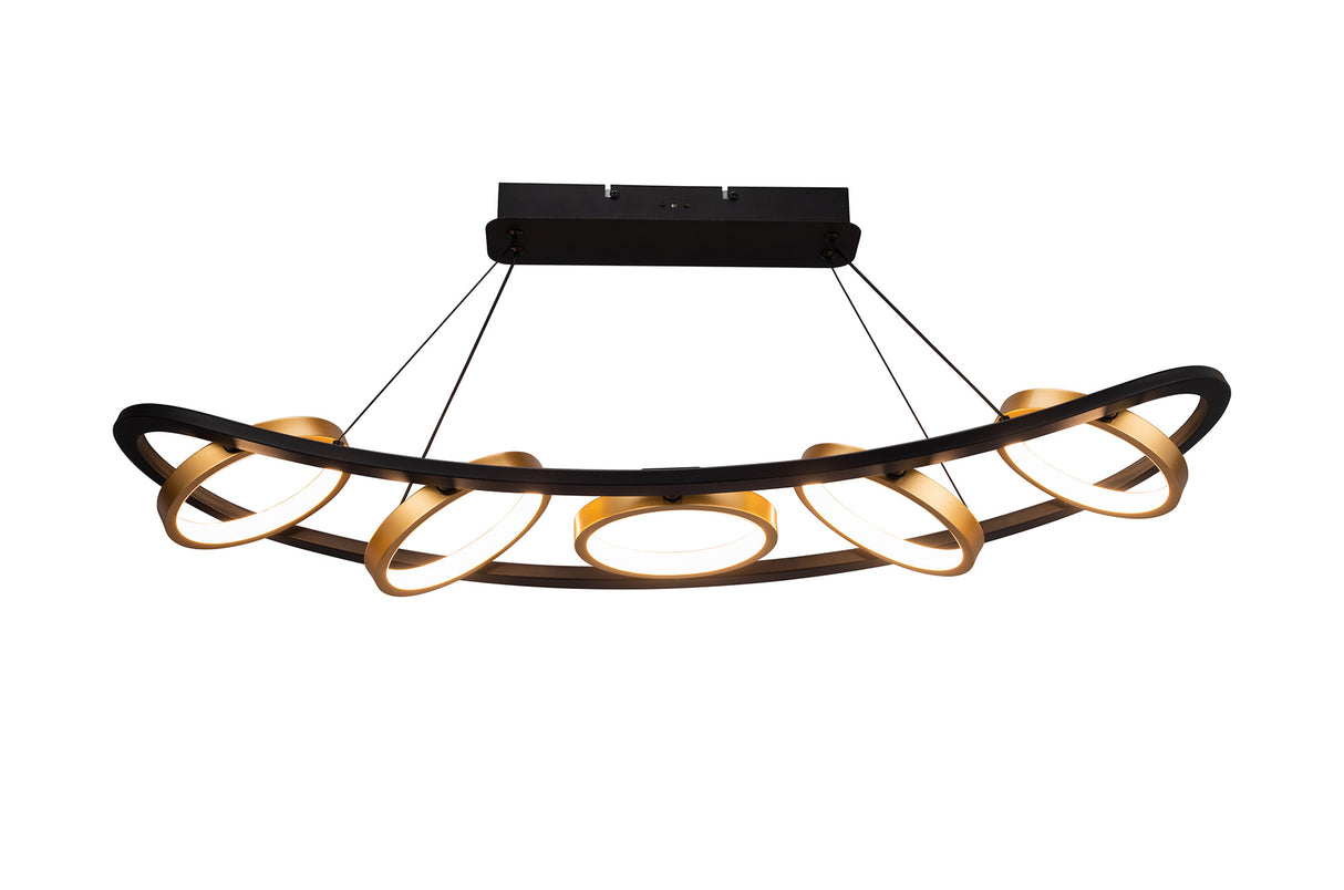 Bertshin Linear Pendant, 5 Ring, 36W LED, 3200K, 2200lm, Satin Black / Gold, 3yrs Warranty