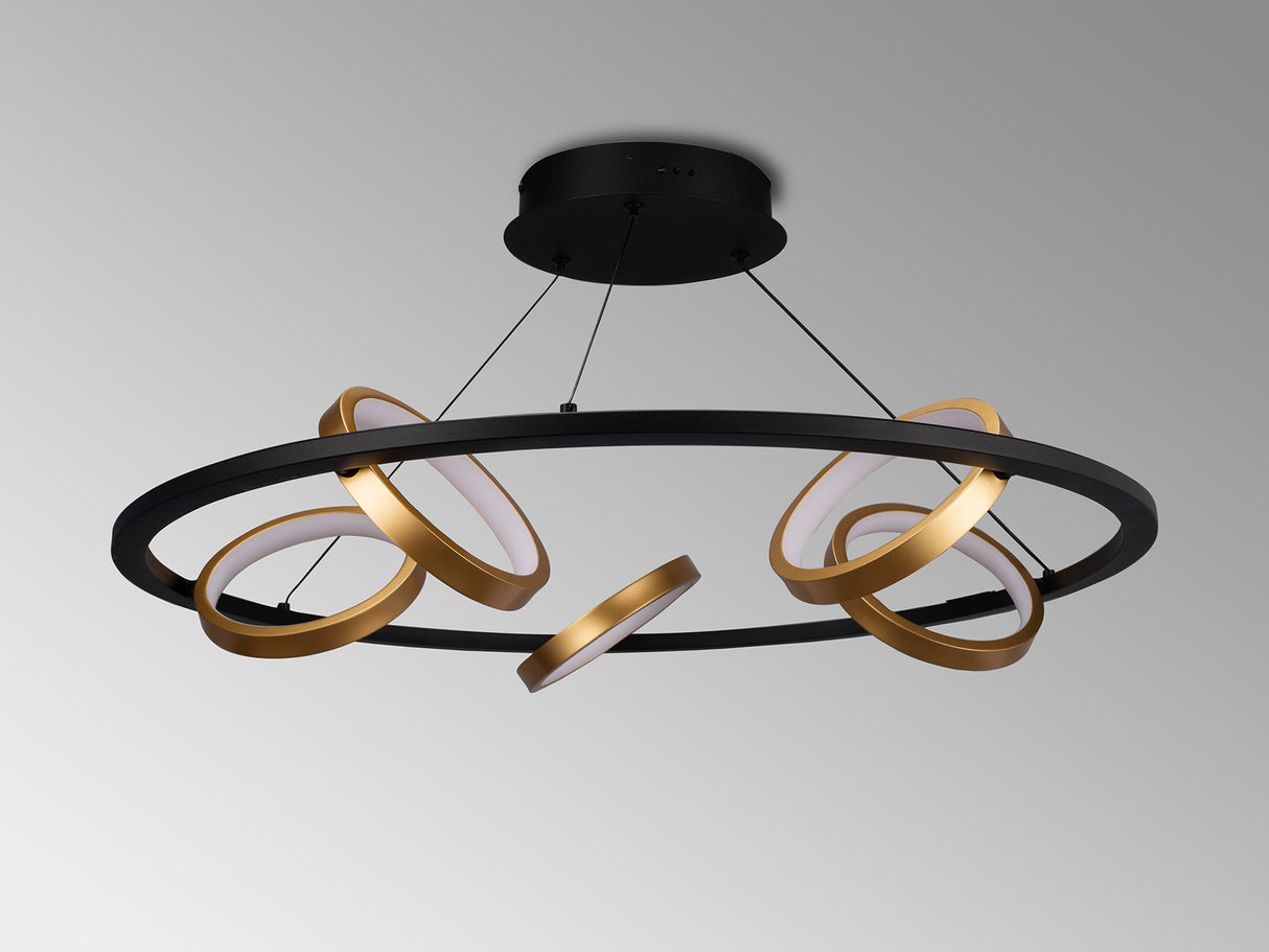 Bertshin Round Pendant, 5 Ring, 36W LED, 3200K, 2200lm, Satin Black / Gold, 3yrs Warranty