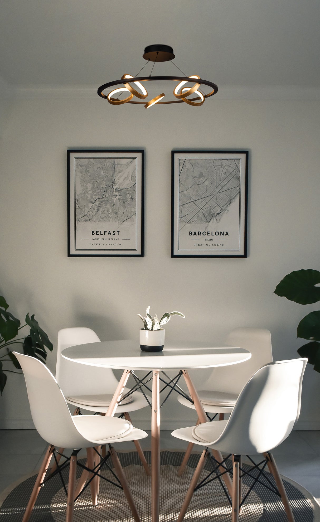 Bertshin Round Pendant, 5 Ring, 36W LED, 3200K, 2200lm, Satin Black / Gold, 3yrs Warranty