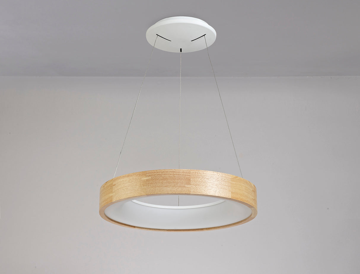 Atkinson Dimmable Pendant 47cm Round 1 x 30W LED 3000K, 1595lm, Oak / Sand White, 3yrs Warranty