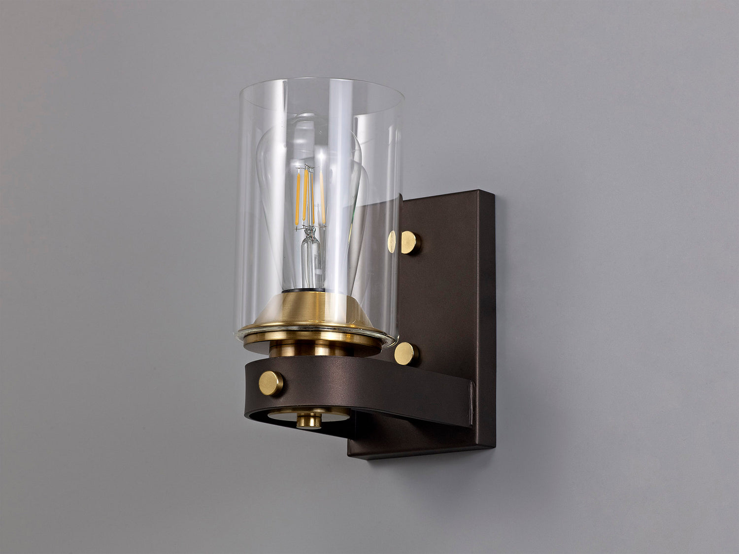 Owers Wall Lamp 1 Light E27, Brown Oxide/Gold Bronze With Clear Glass Shades