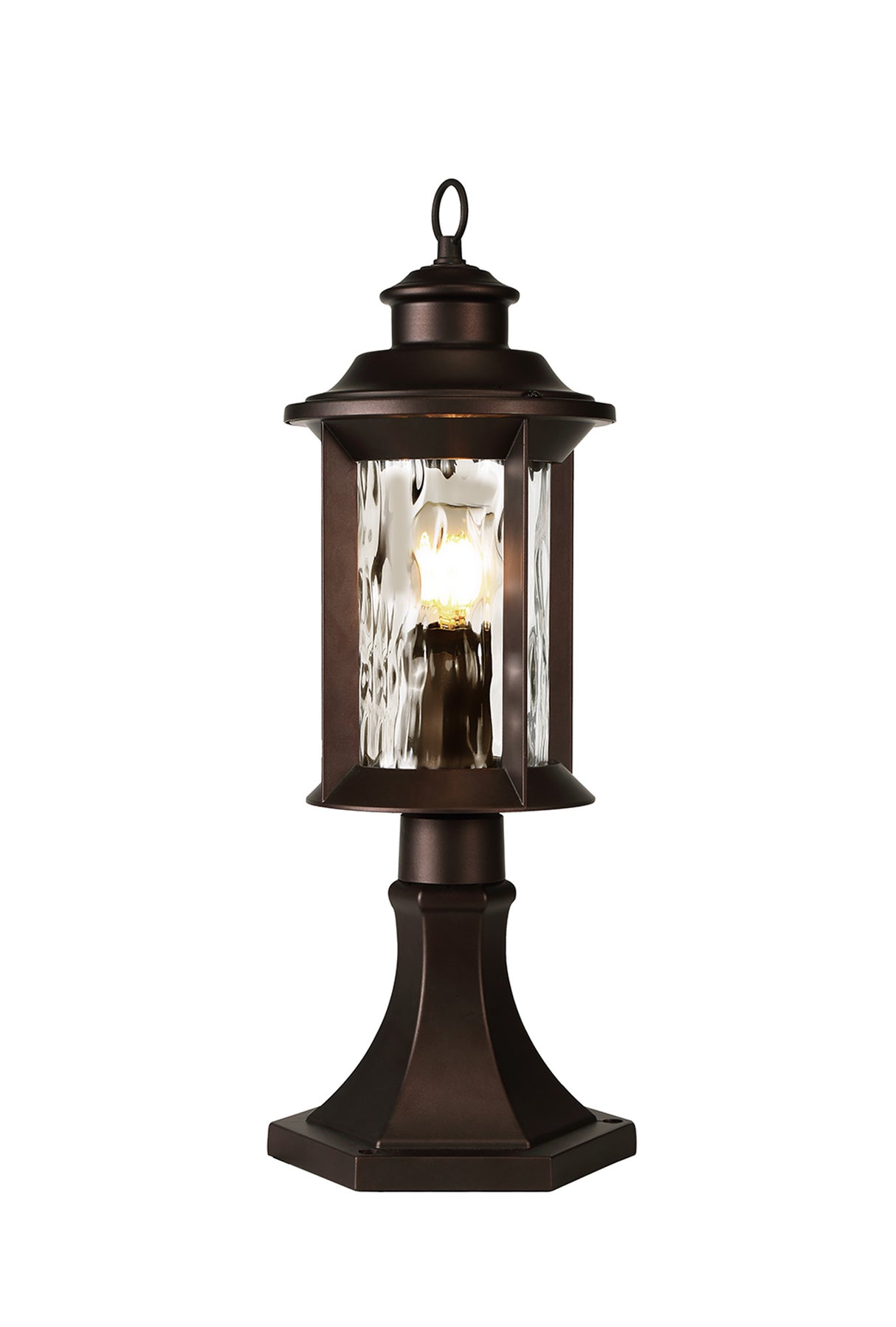 Goodman Pedestal Lamp, 1 x E27, Antique Bronze/Clear Ripple Glass, IP54, 2yrs Warranty