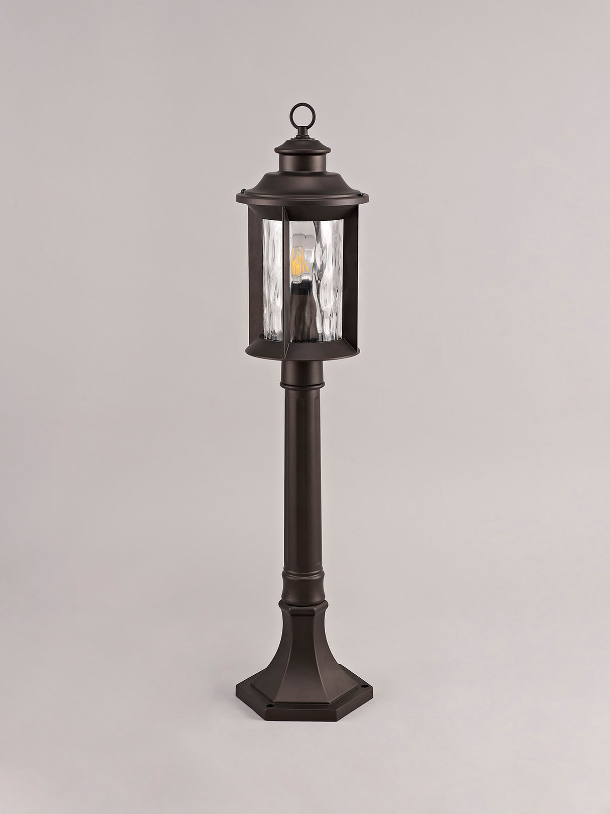 Goodman Post Lamp, 1 x E27, Antique Bronze/Clear Ripple Glass, IP54, 2yrs Warranty