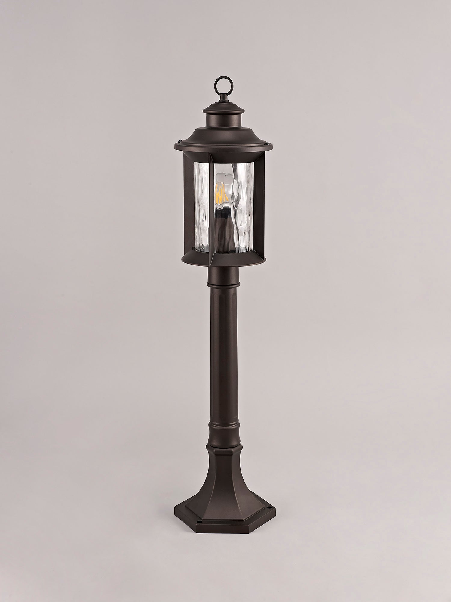 Goodman Post Lamp, 1 x E27, Antique Bronze/Clear Ripple Glass, IP54, 2yrs Warranty