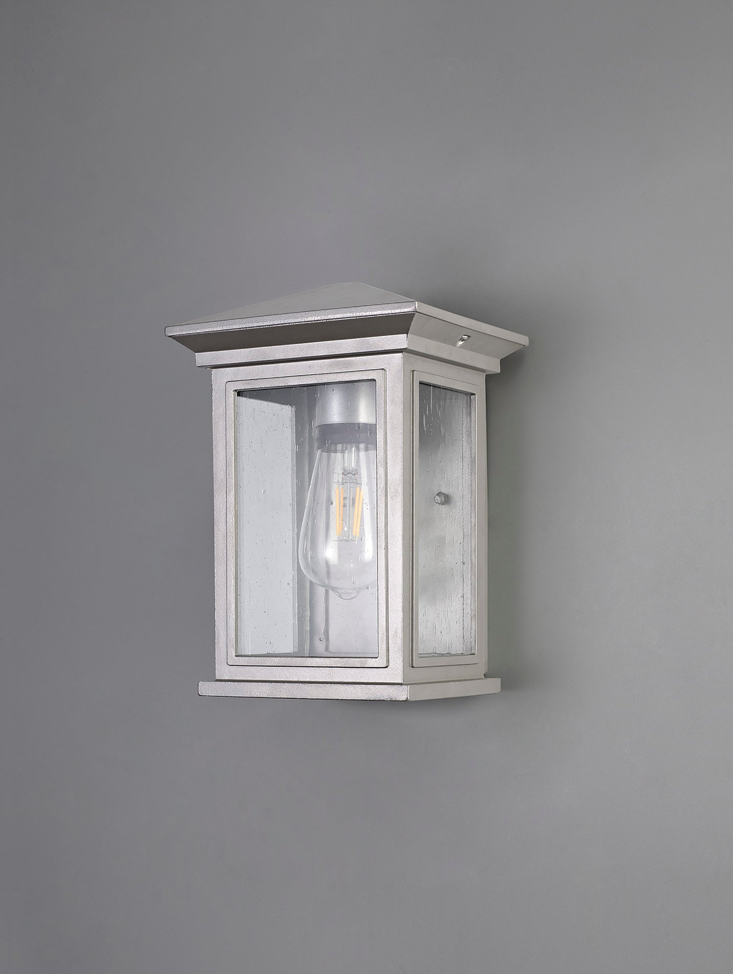 Latham Flush Wall Lamp, 1 x E27, IP54, Silver Grey/Clear Seeded Glass, 2yrs Warranty