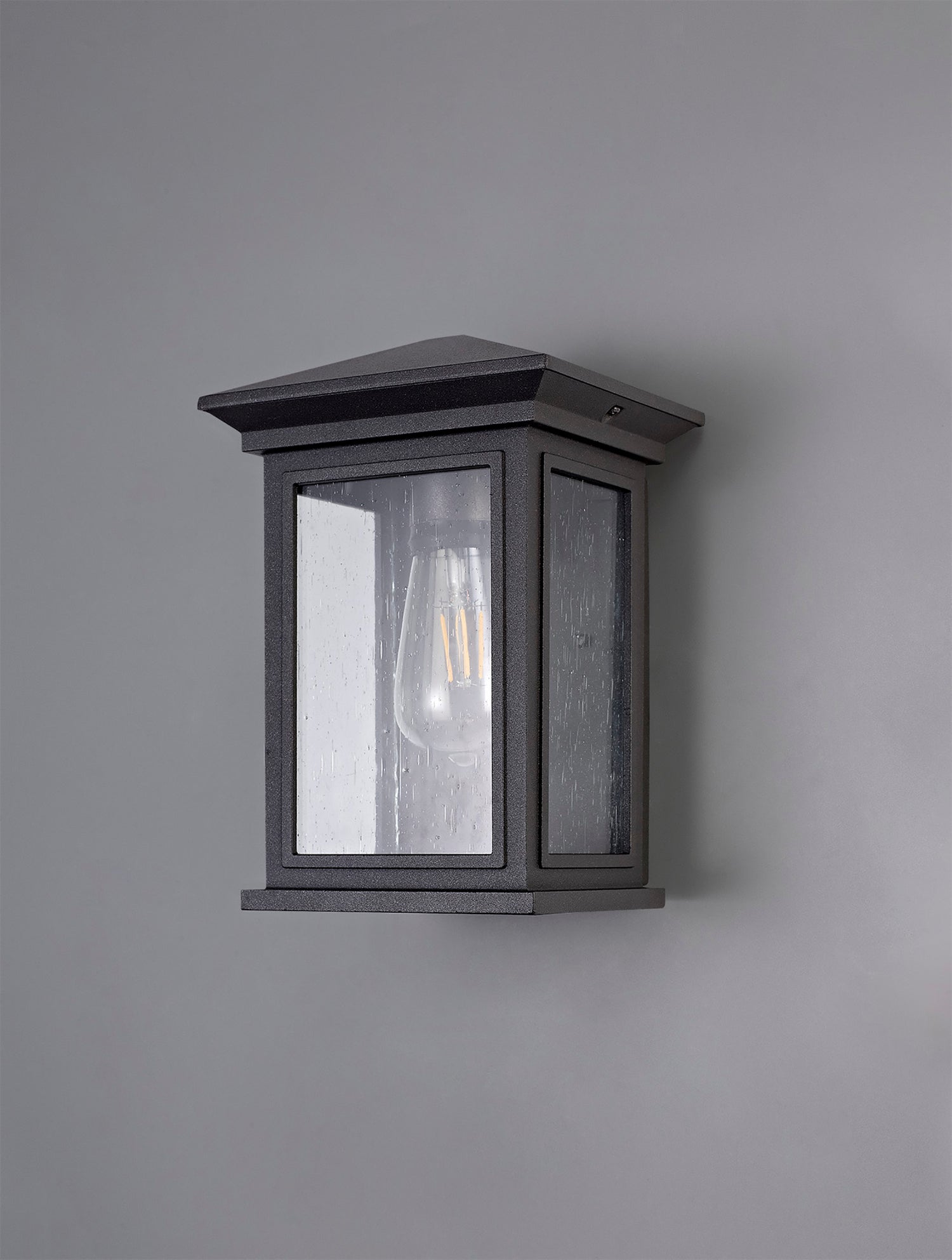 Latham Flush Wall Lamp, 1 x E27, IP54, Anthracite/Clear Seeded Glass, 2yrs Warranty