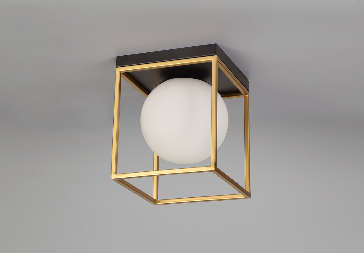Heslop Square Ceiling Flush, 1 Light E14, Matt Black/Painted Gold