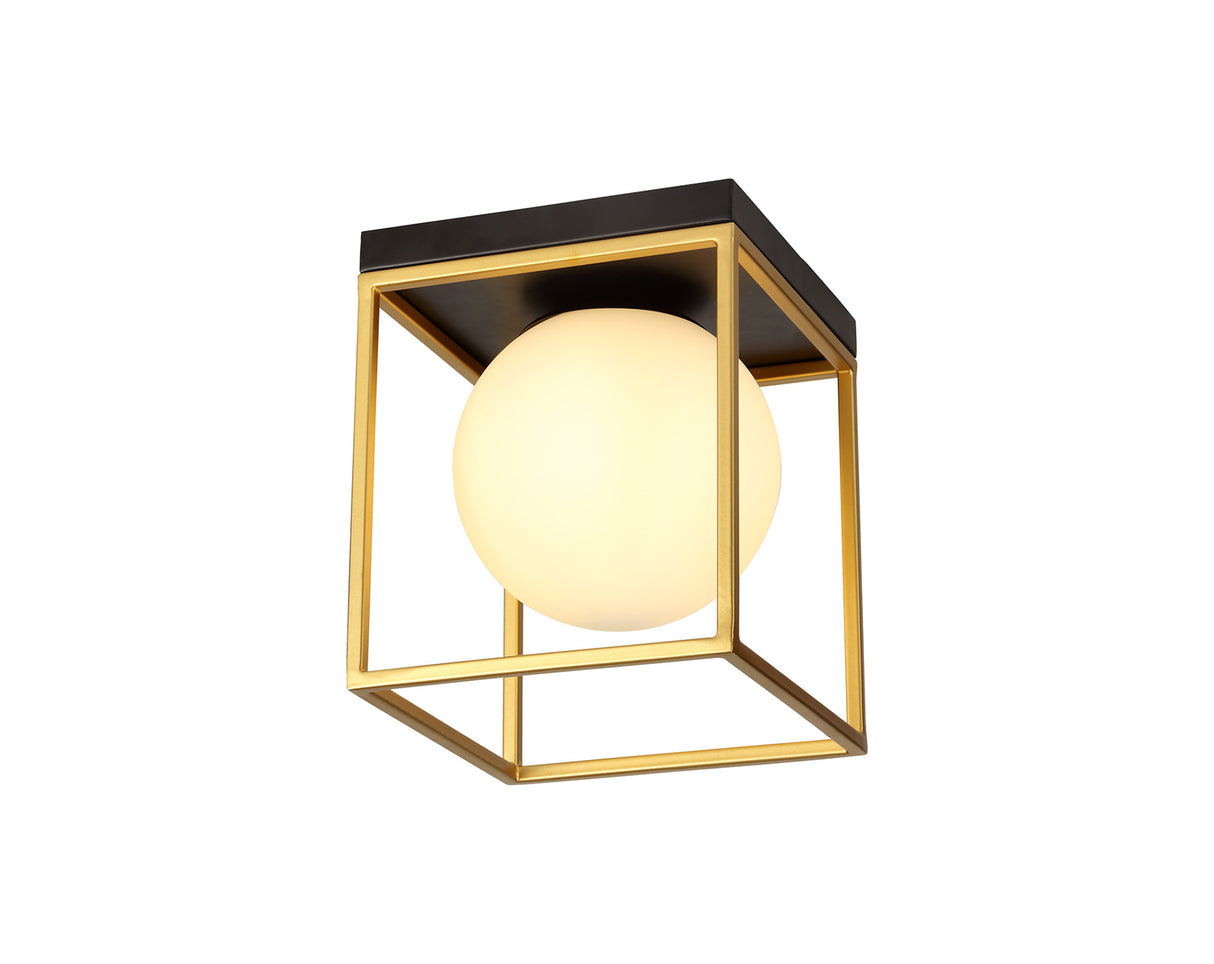 Heslop Square Ceiling Flush, 1 Light E14, Matt Black/Painted Gold