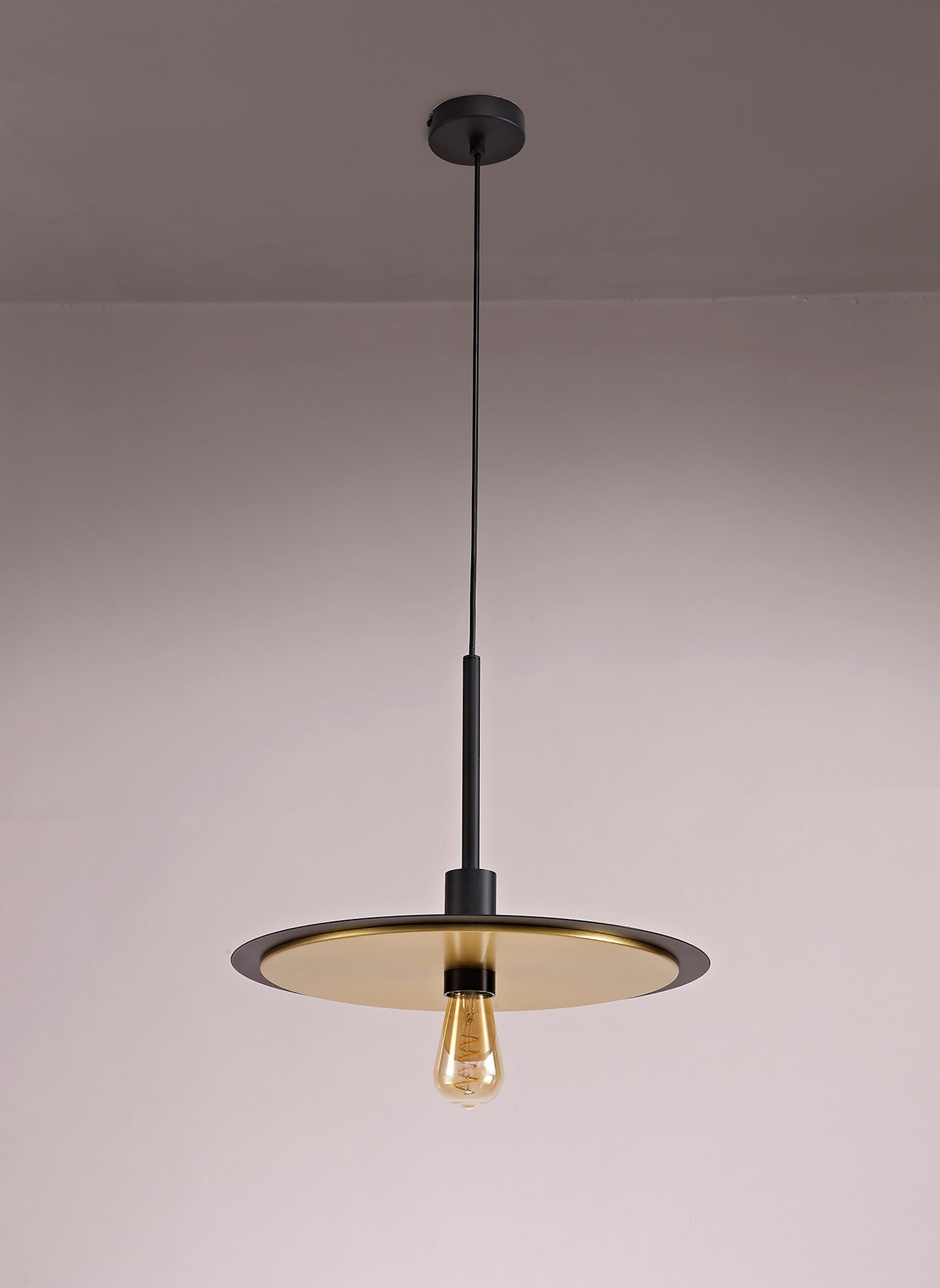 Watts Single 3 In1 Ceiling Flush, Semi Flush & Pendant Light, 1 Light Adjustable E27, Black/Gold