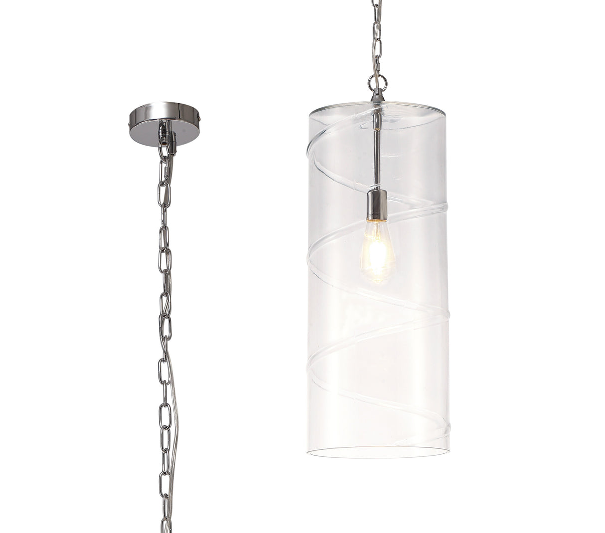 Mulhall Pendant, 1 Light E27, Polished Chrome/Clear