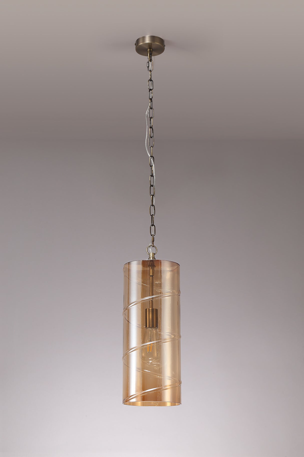 Mulhall Pendant, 1 Light E27, Antique Brass/Amber