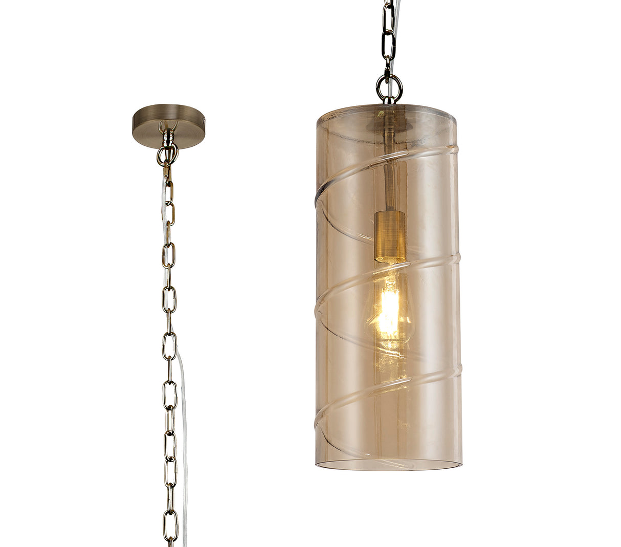Mulhall Pendant, 1 Light E27, Antique Brass/Amber