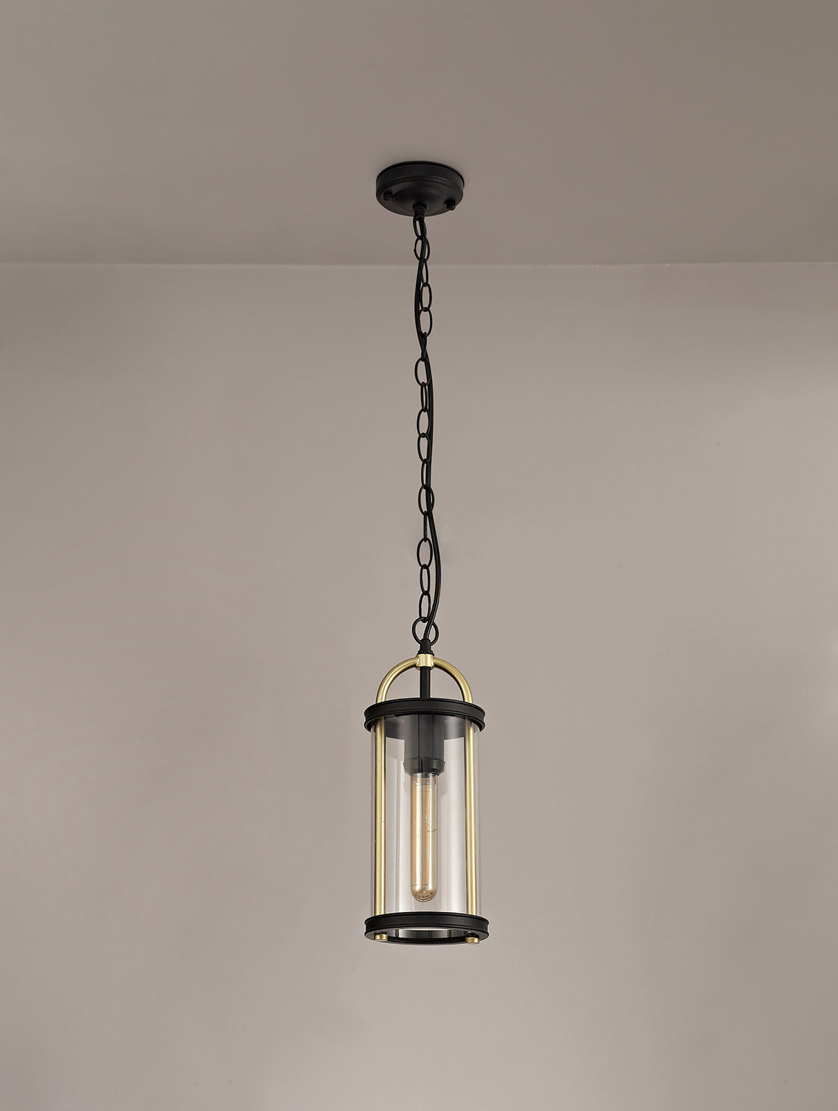 Hawke Pendant, 1 x E27, Black & Gold/Clear Glass, IP54, 2yrs Warranty
