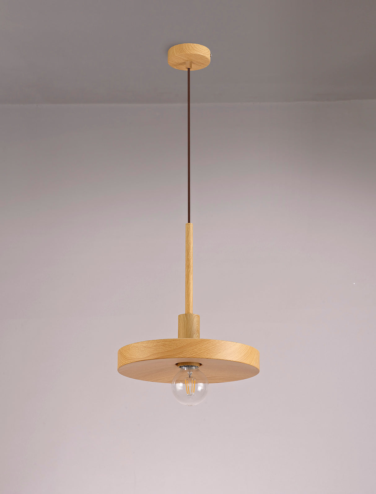 Mccoist Single Pendant, 1 Light Adjustable E27, Wood Effect