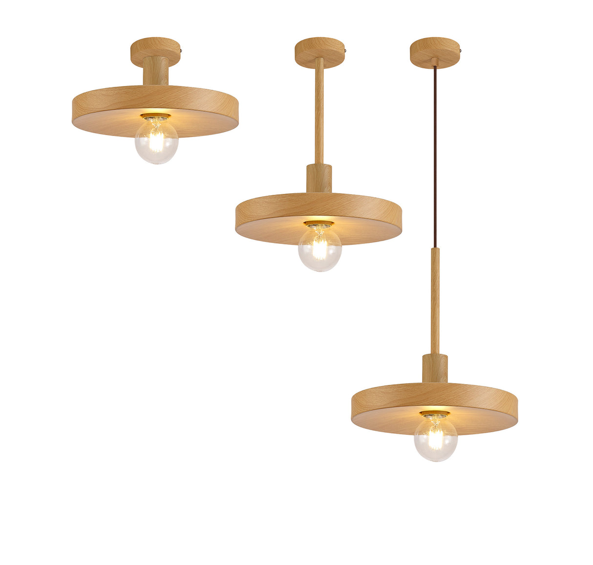 Mccoist Single Pendant, 1 Light Adjustable E27, Wood Effect