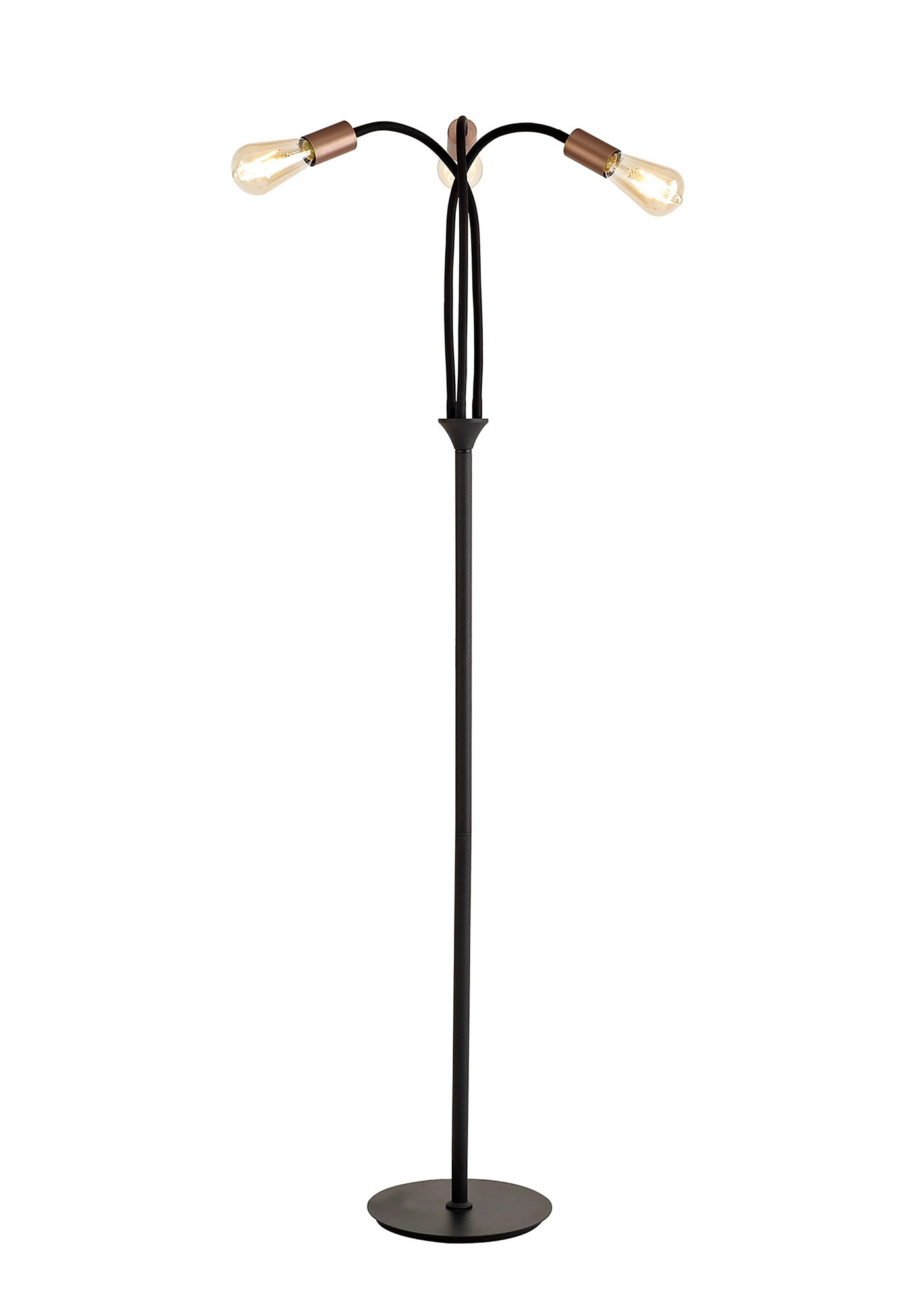 Hawkes Flexible Floor Lamp, 3 Light E27, Satin Black/Brushed Copper