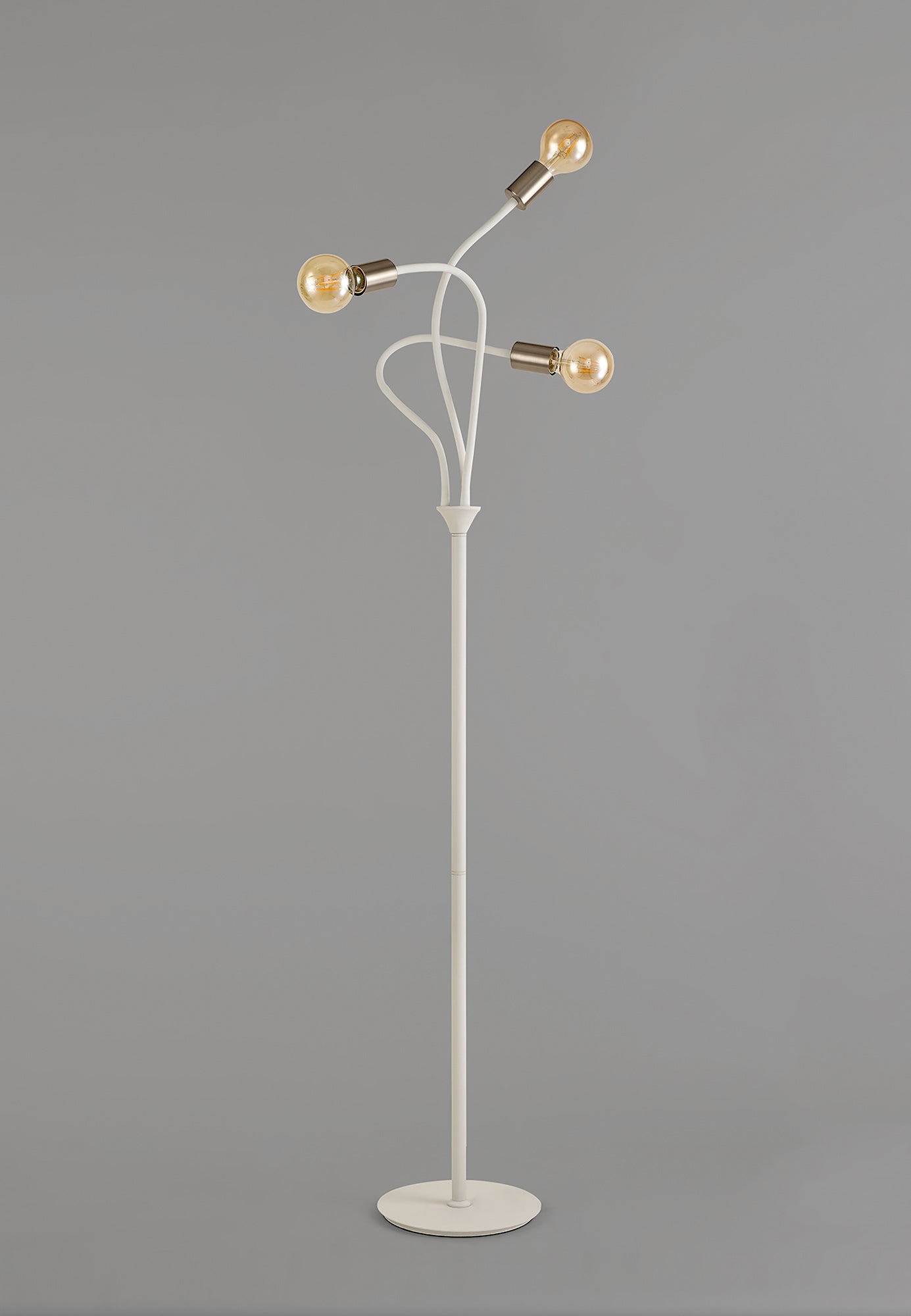 Hawkes Flexible Floor Lamp, 3 Light E27 Satin White/Satin Nickel