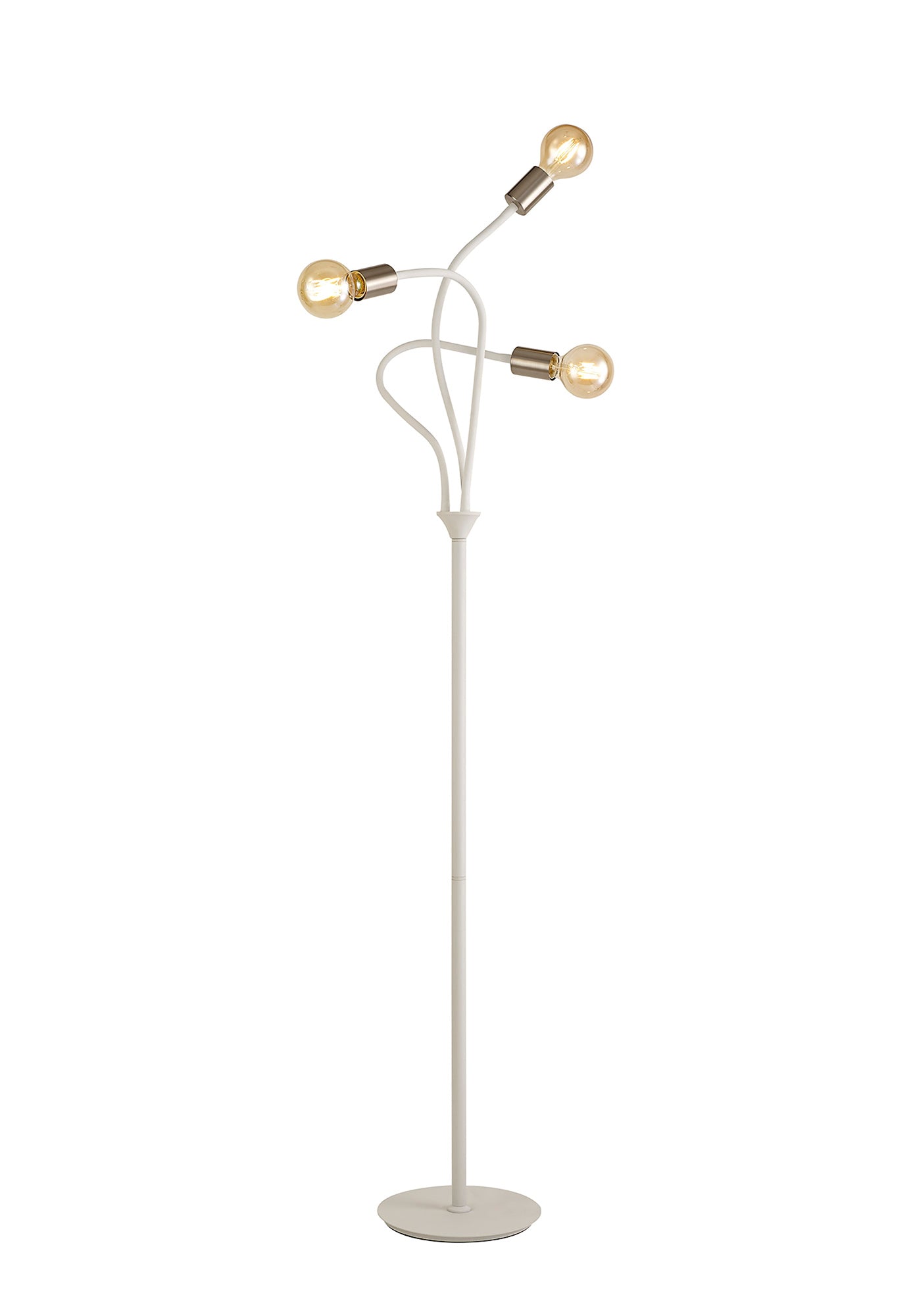 Hawkes Flexible Floor Lamp, 3 Light E27 Satin White/Satin Nickel