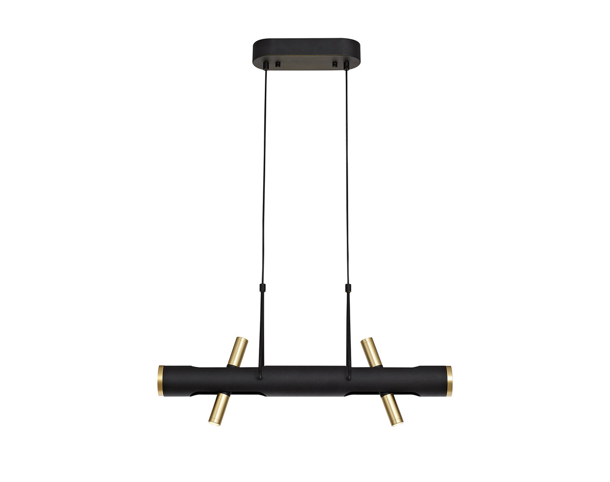 Almond Linear Pendant , 4 x 2W LED, 3000K, 1120lm, Sand Black, Gold, 3yrs Warranty