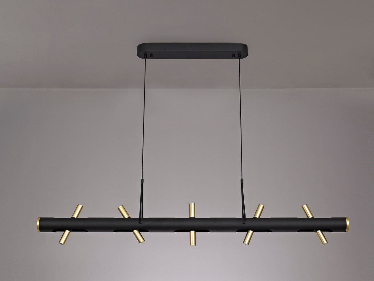 Almond Linear Pendant , 10 x 2W LED, 3000K, 2800lm, Sand Black, Gold, 3yrs Warranty