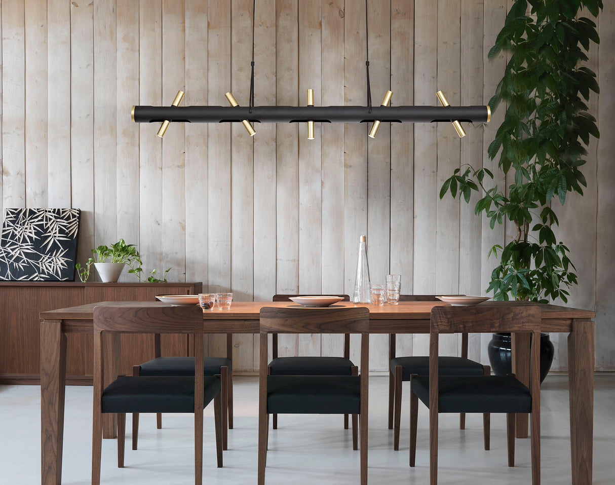 Almond Linear Pendant , 10 x 2W LED, 3000K, 2800lm, Sand Black, Gold, 3yrs Warranty