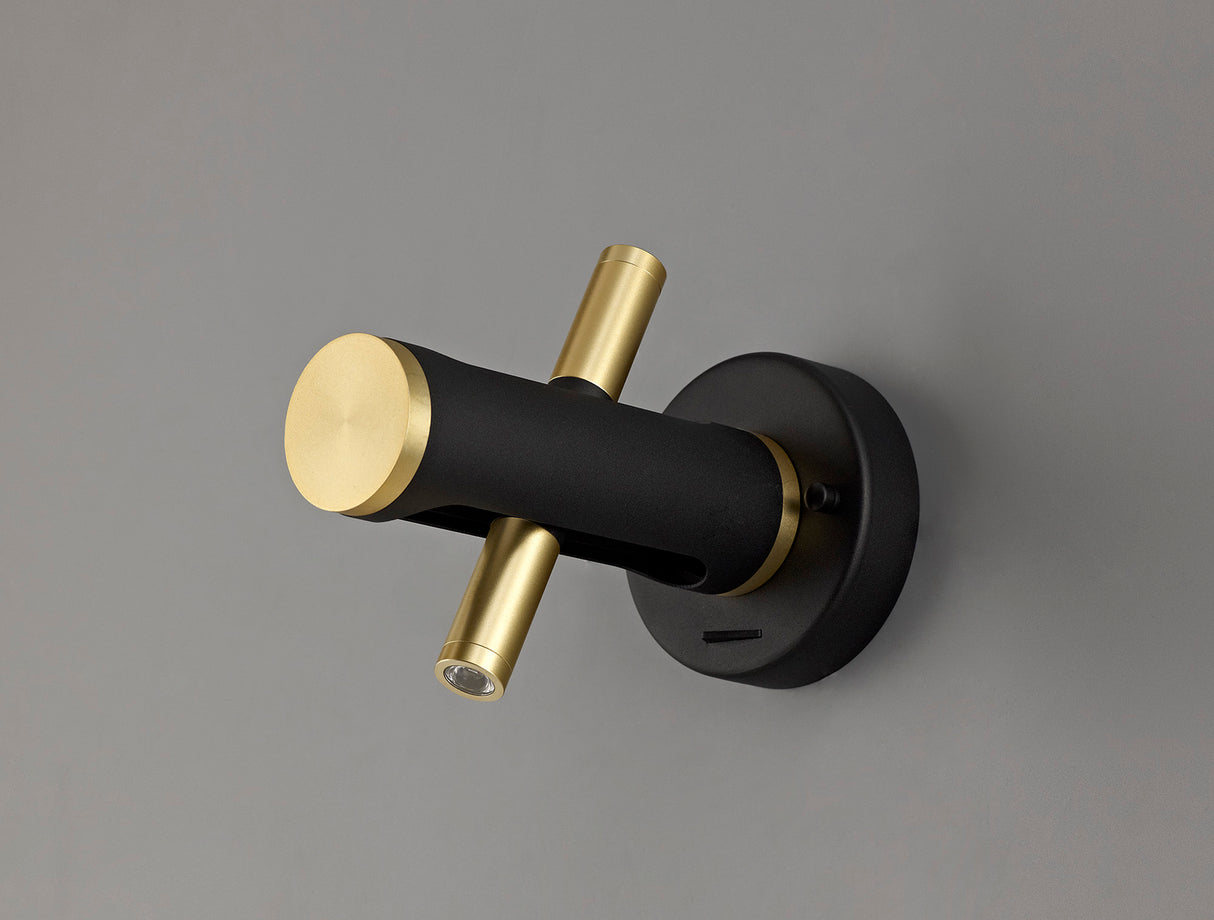 Almond Switched Wall Light, 2 x 2W LED, 3000K, 560lm, Sand Black/Gold, 3yrs Warranty