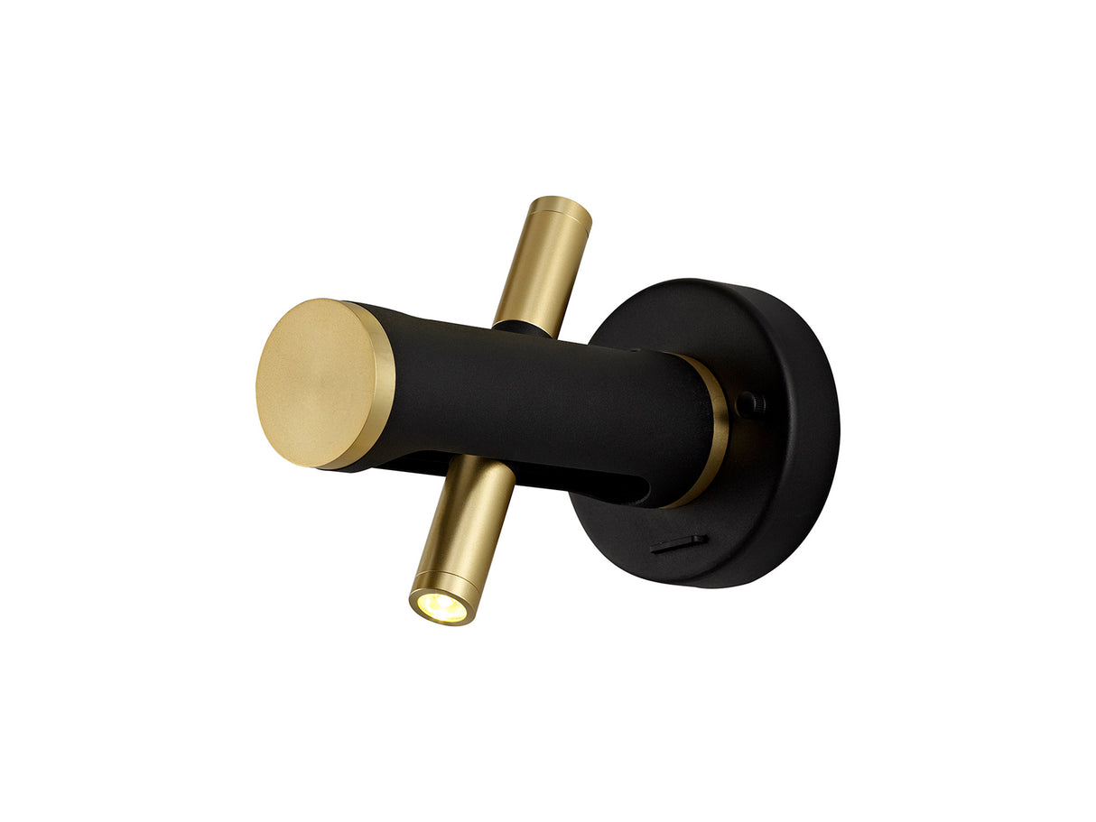 Almond Switched Wall Light, 2 x 2W LED, 3000K, 560lm, Sand Black/Gold, 3yrs Warranty