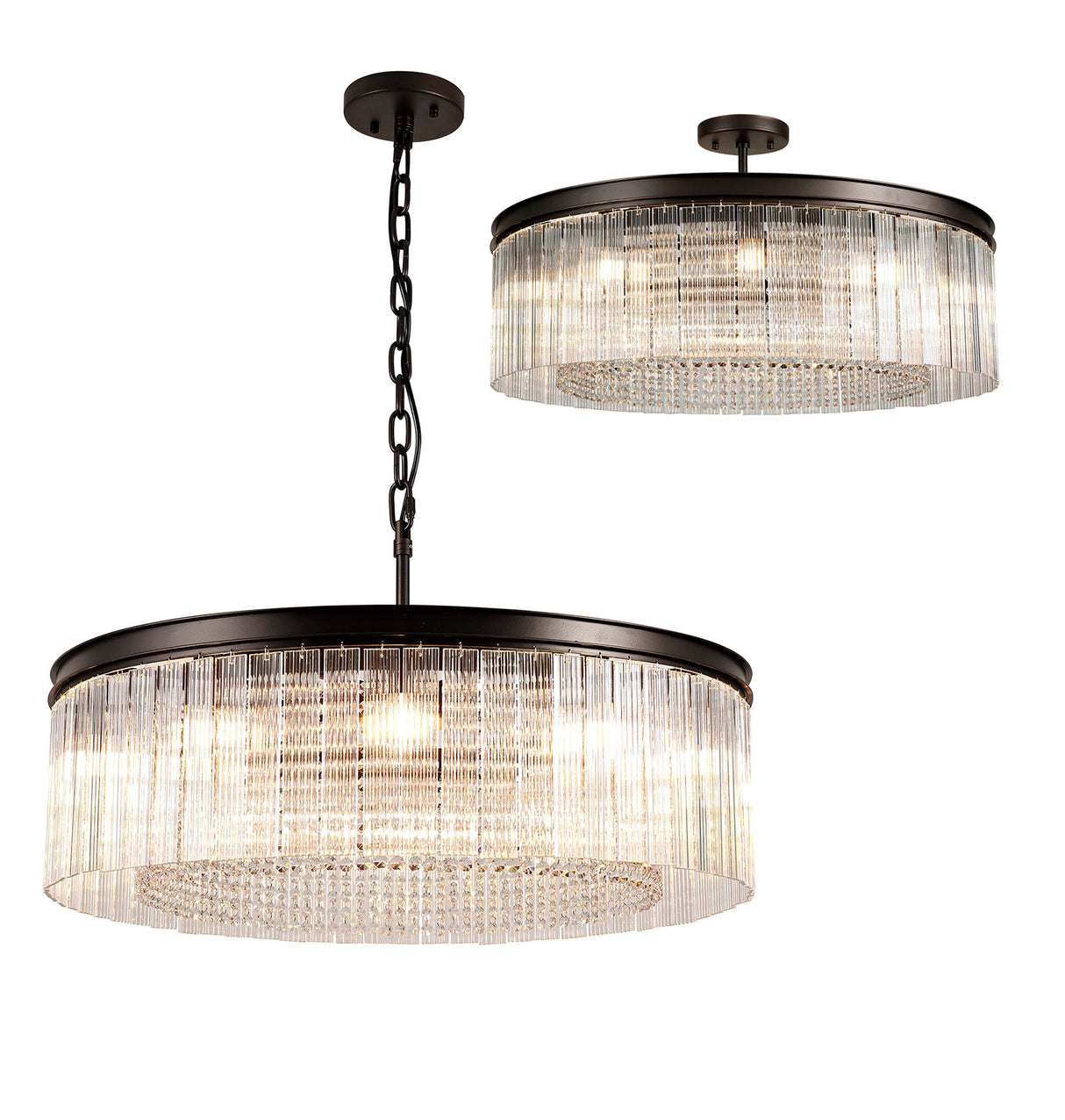 Coleman Large Round Pendant/Semi Flush, 10 Light E14, Brown Oxide