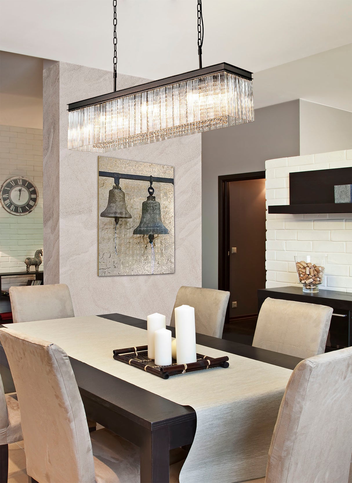 Coleman Rectangular Pendant/Semi Flush, 11 Light E14, Brown Oxide Item Weight: 15kg