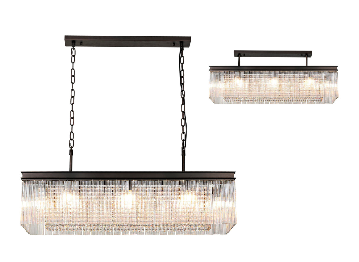 Coleman Rectangular Pendant/Semi Flush, 11 Light E14, Brown Oxide Item Weight: 15kg