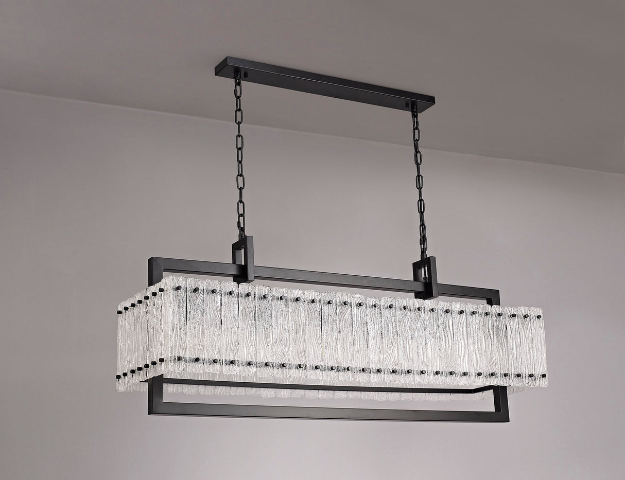 Ursem Large Linear Pendant, 12 Light E27, Matt Black/Crystal Sand Glass Item Weight: 20.2kg