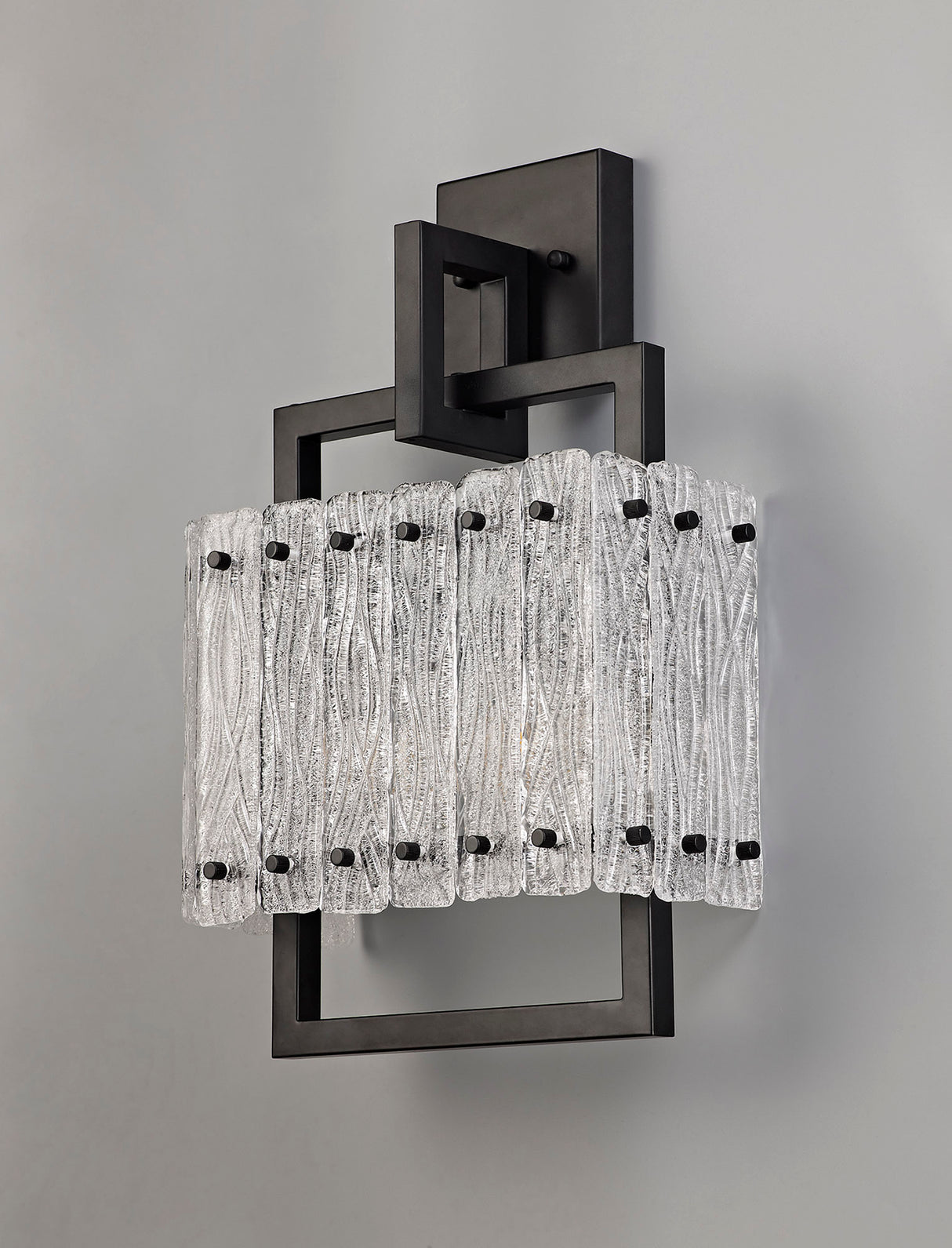 Ursem Wall Lamp, 2 Light E27, Matt Black/Crystal Sand Glass