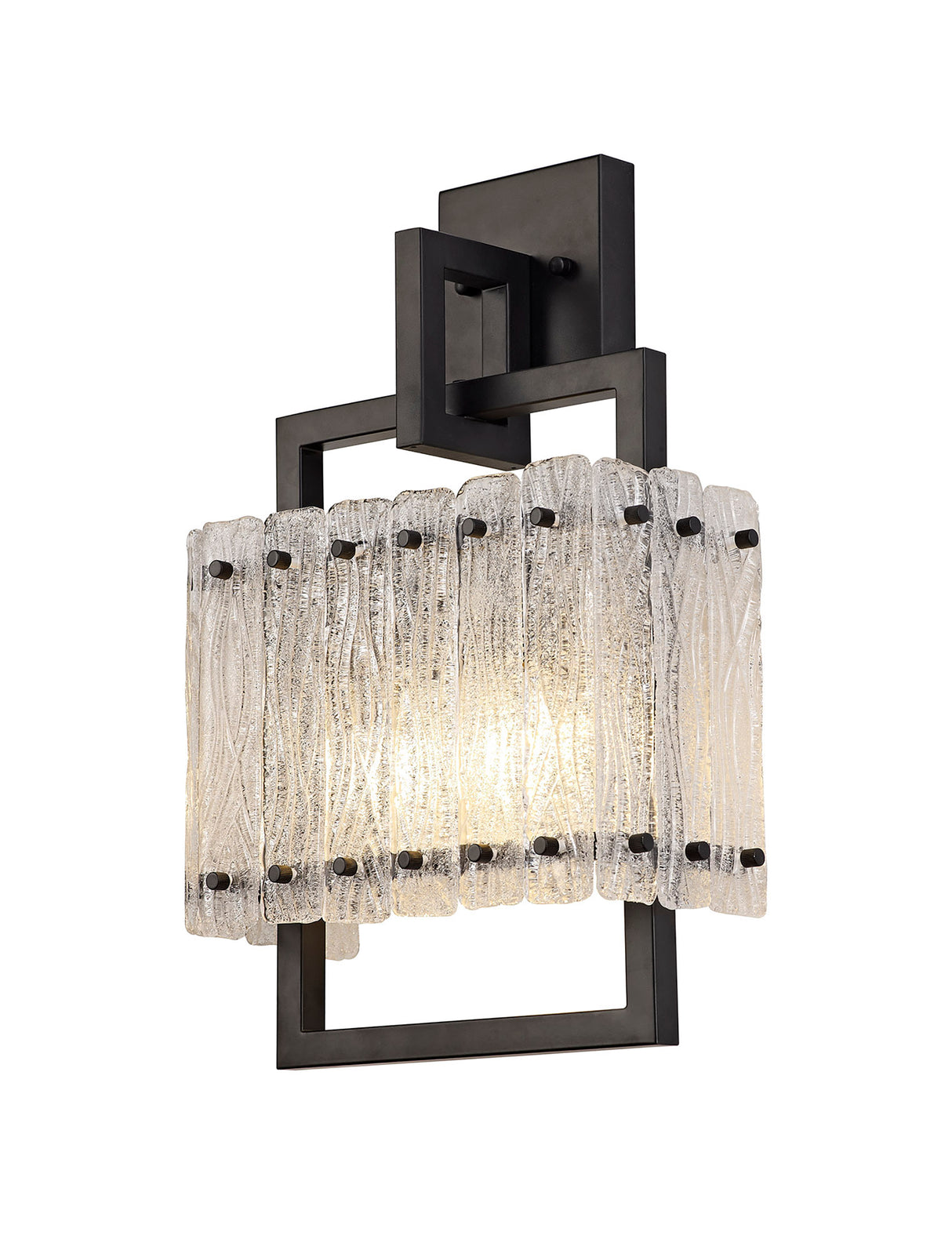 Ursem Wall Lamp, 2 Light E27, Matt Black/Crystal Sand Glass