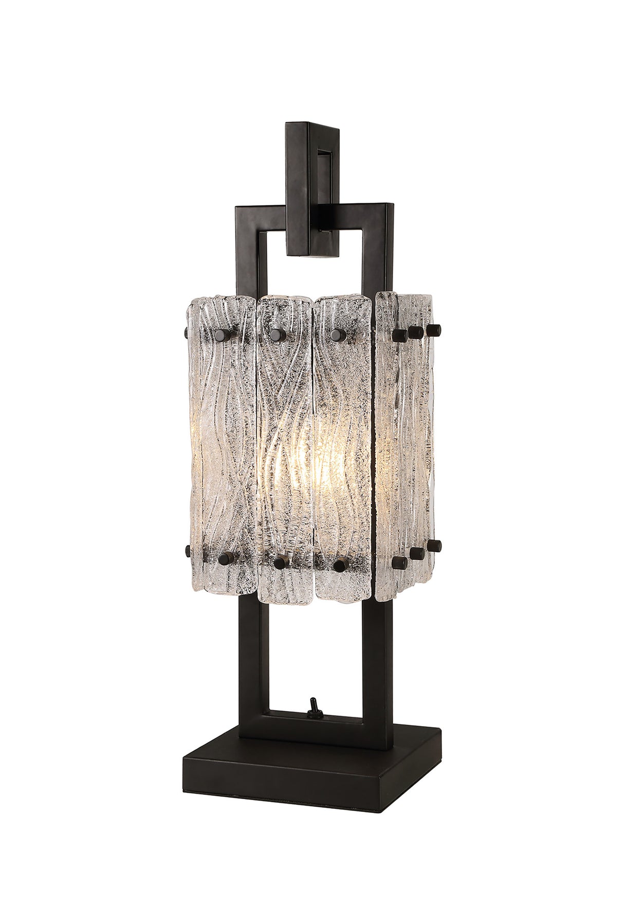 Ursem Table Lamp, 1 Light E27, Matt Black/Crystal Sand Glass