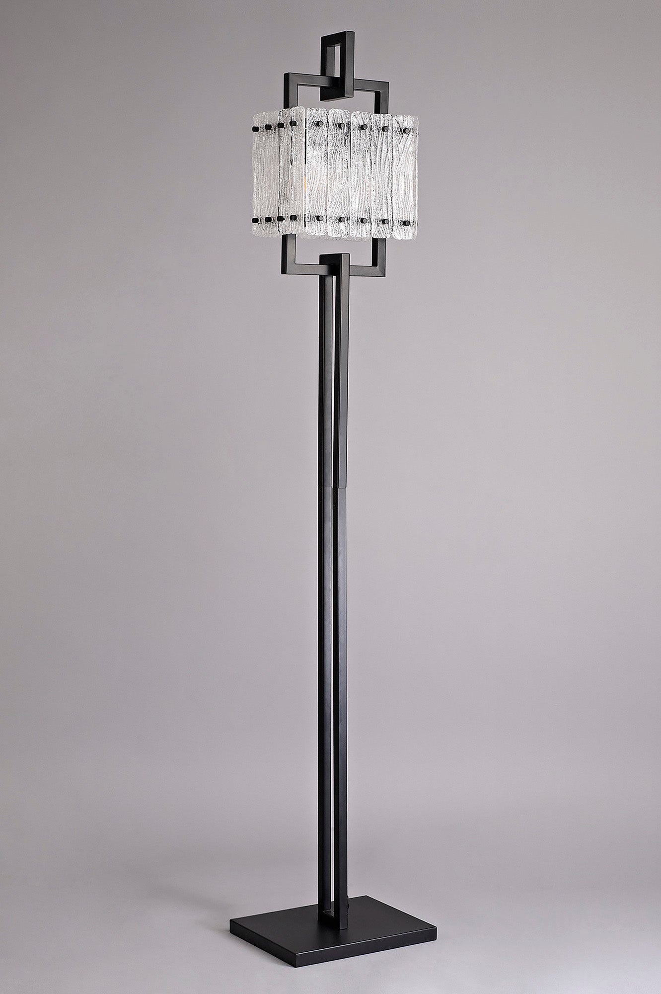 Ursem Floor Lamp, 2 Light E27, Matt Black/Crystal Sand Glass