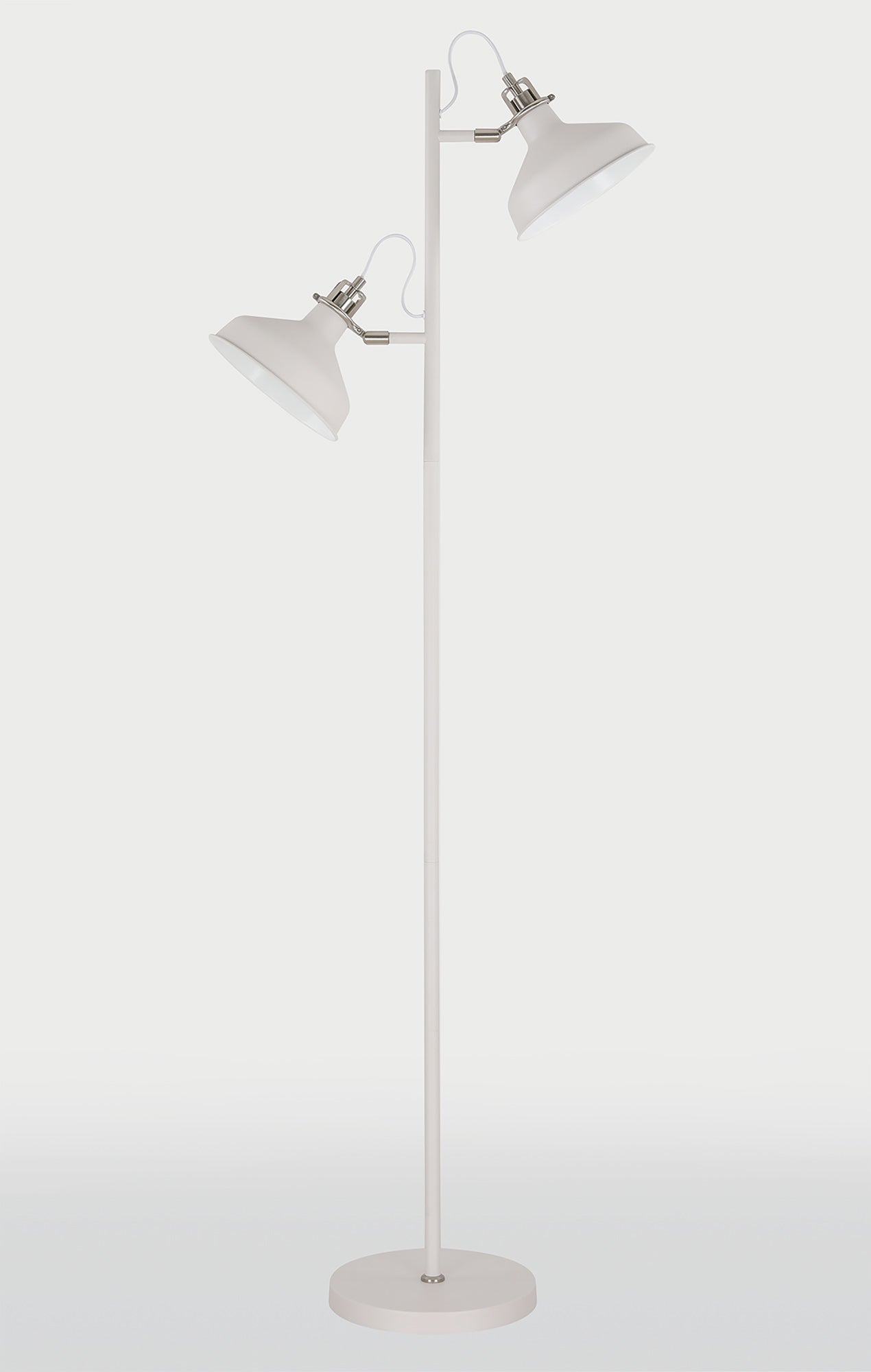 Brown Floor Lamp, 2 x E27, Sand White/Satin Nickel/White