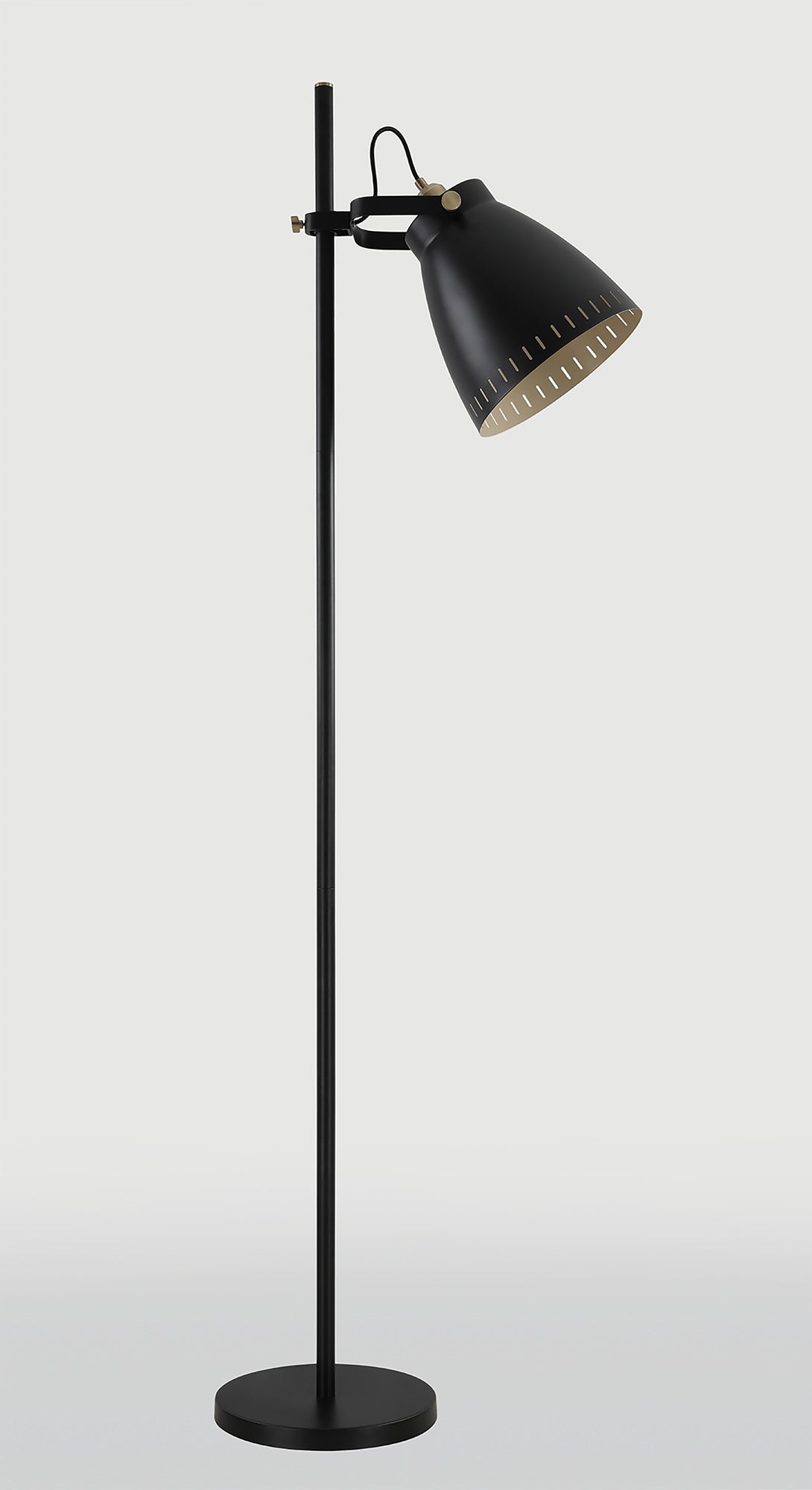 Clough Adjustable Floor Lamp, 1 x E27, Matt Black/Antique Brass/Khaki