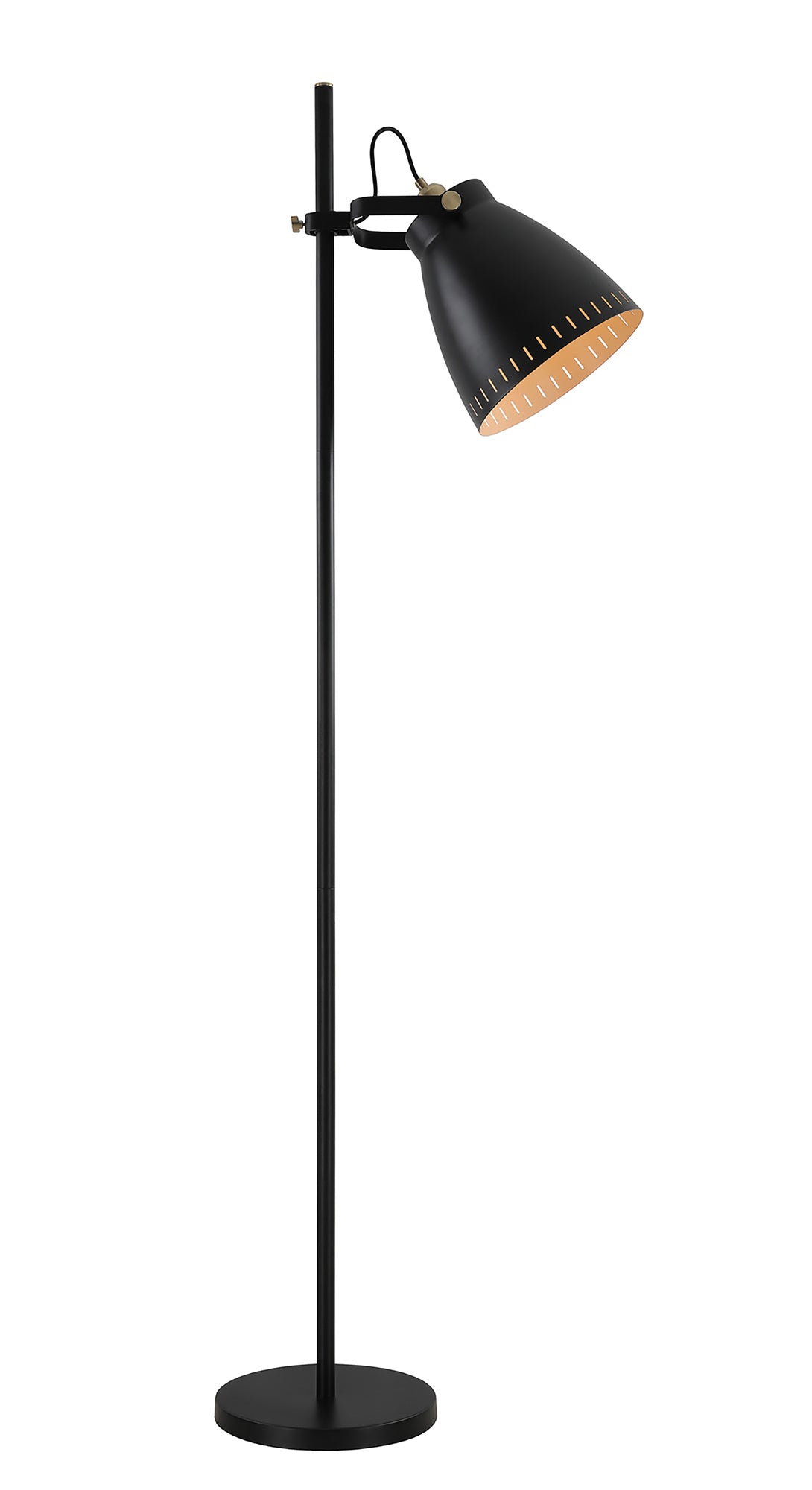 Clough Adjustable Floor Lamp, 1 x E27, Matt Black/Antique Brass/Khaki