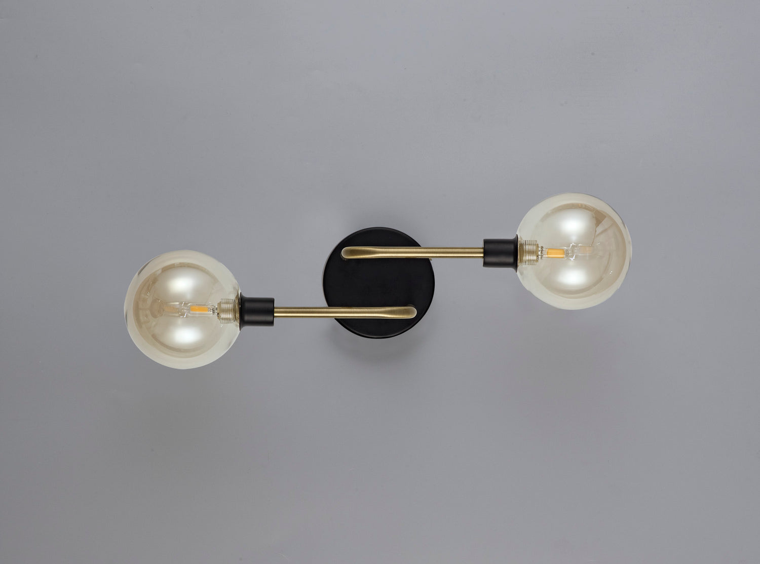 Gayle Wall Lamp, 2 Light G9, Matt Black/Antique Brass/Cognac Glass